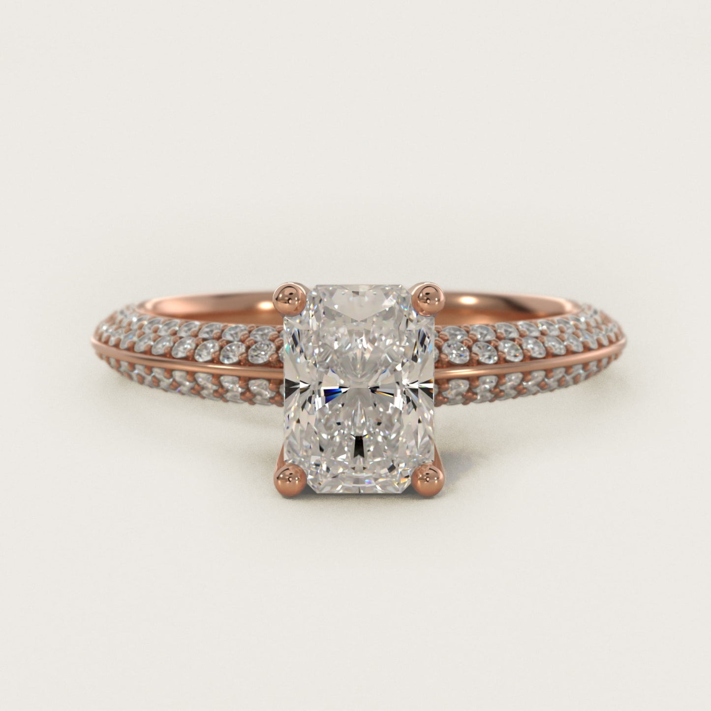 The Gallery Collection™ Knife Edge MicropavŽ Diamond Engagement Ring in 18k Rose Gold (3/8 ct. tw.) - Radiant Center