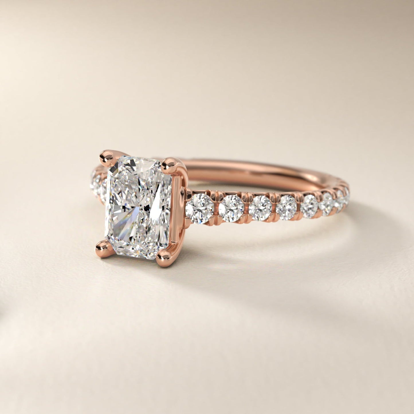 The Gallery Collection? Cathedral Pav? Diamond Engagement Ring in 18k Rose Gold (5/8 ct. tw.) - Radiant Center