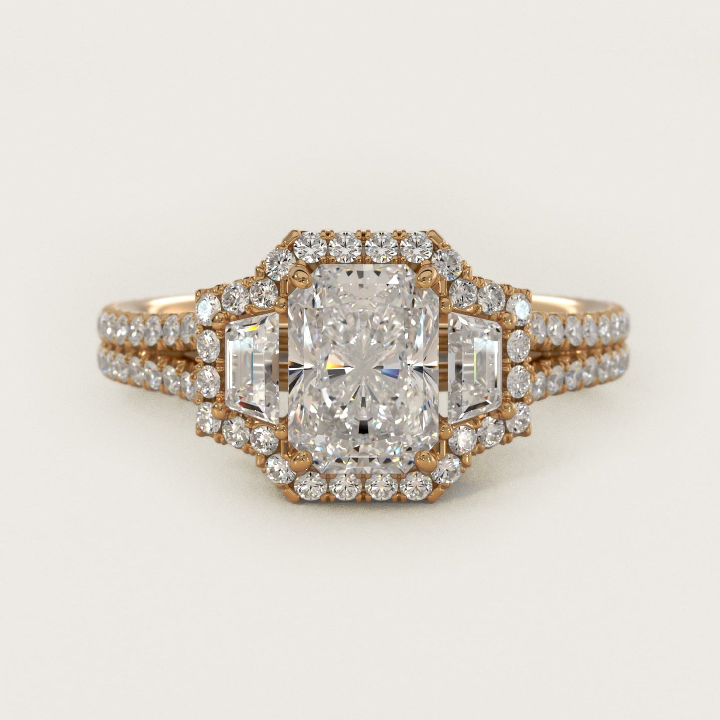 The Gallery Collection? Cathedral Pav? Diamond Engagement Ring in 18k Yellow Gold (5/8 ct. tw.) - Radiant Center