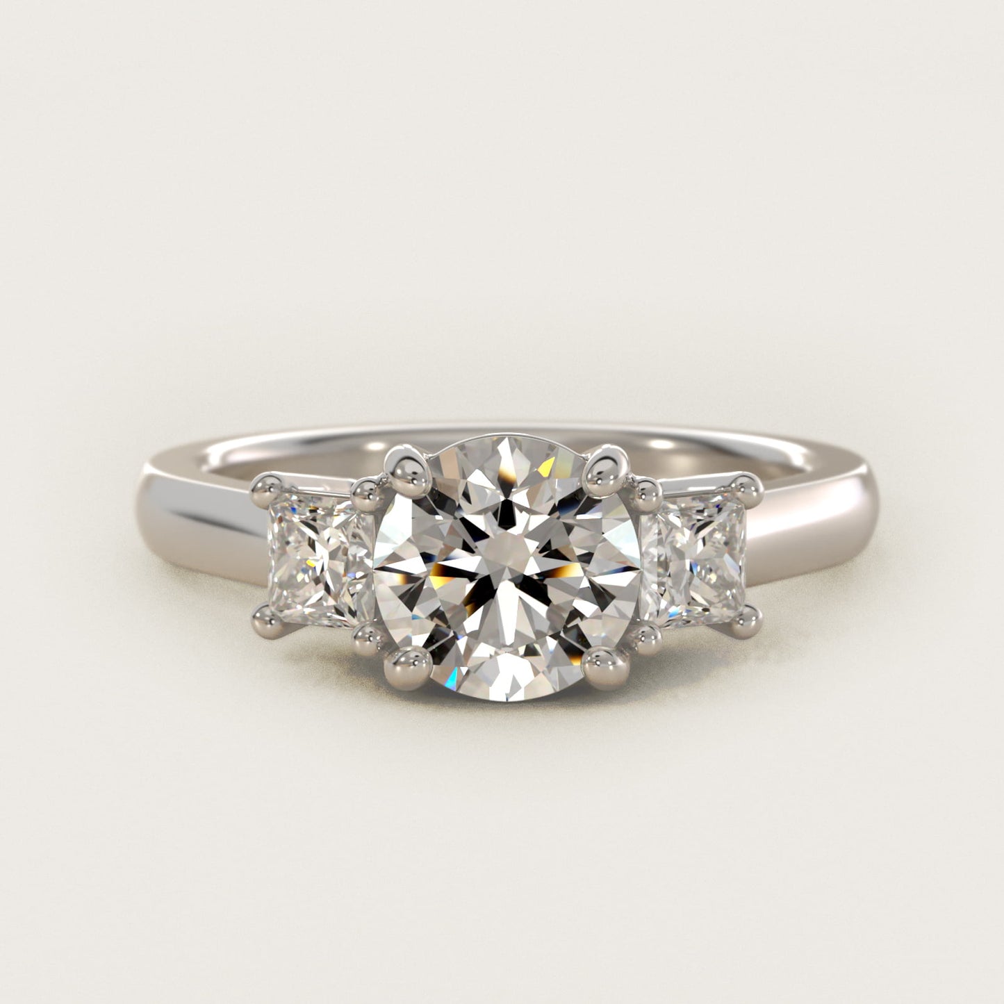 The Gallery Collectionª Princess-Cut Three-Stone Diamond Engagement Ring in 18k White Gold (3/8 ct. tw.) - Round Center