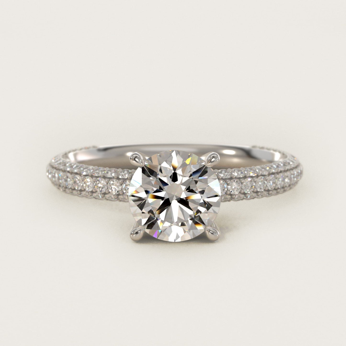 The Gallery Collection™ Rolled MicropavŽ Diamond Engagement Ring in 14k White Gold (3/8 ct. tw.) - Round Center