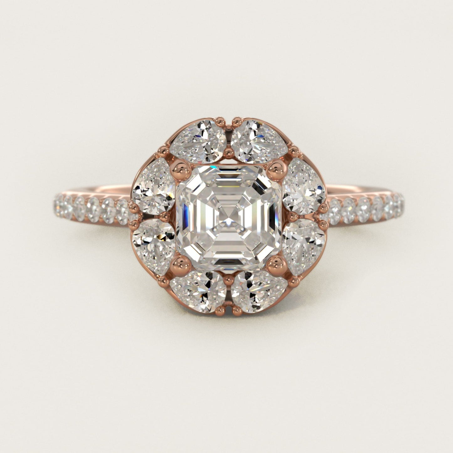 The Ritz Emerald Halo Diamond Engagement Ring in 18k Rose Gold (1/2 ct. tw.) - Asscher Center