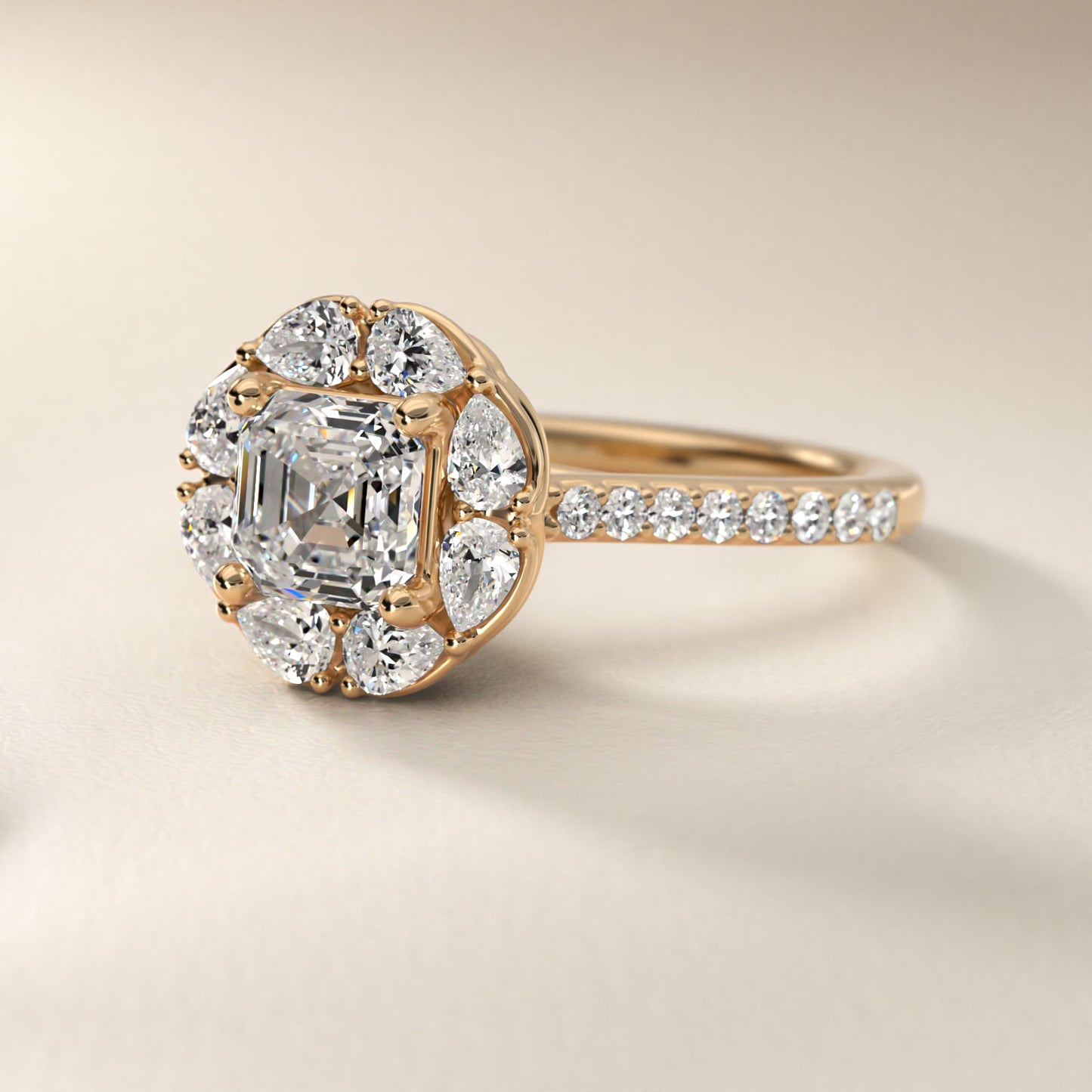 The Ritz Emerald Halo Diamond Engagement Ring in 14K Yellow Gold (1/2 ct. tw.) - Asscher Center
