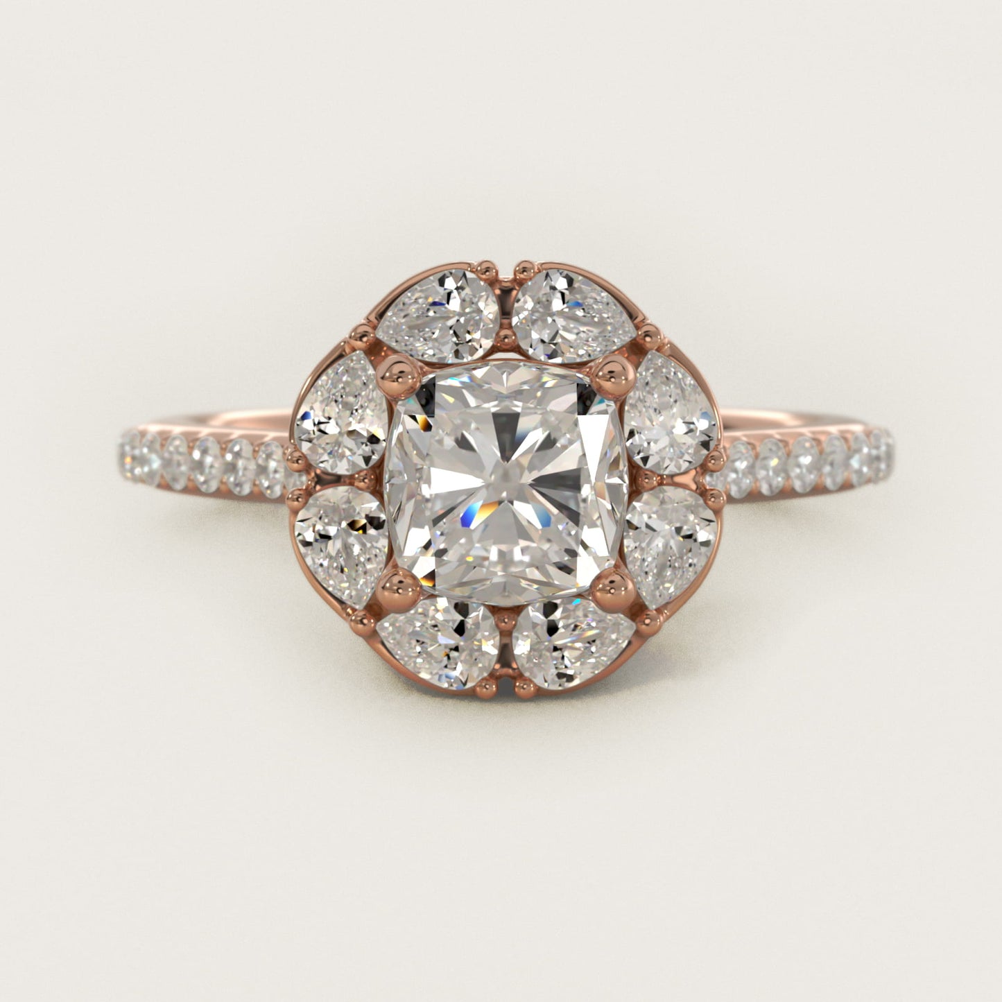 The Ritz Emerald Halo Diamond Engagement Ring in 14k Rose Gold (1/2 ct. tw.) - Cushion Center