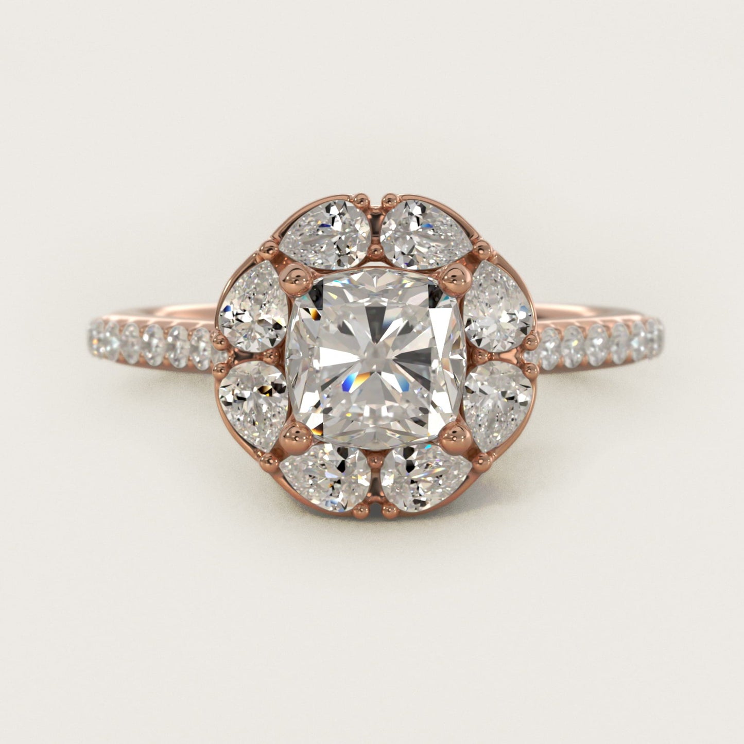The Ritz Emerald Halo Diamond Engagement Ring in 18k Rose Gold (1/2 ct. tw.) - Cushion Center