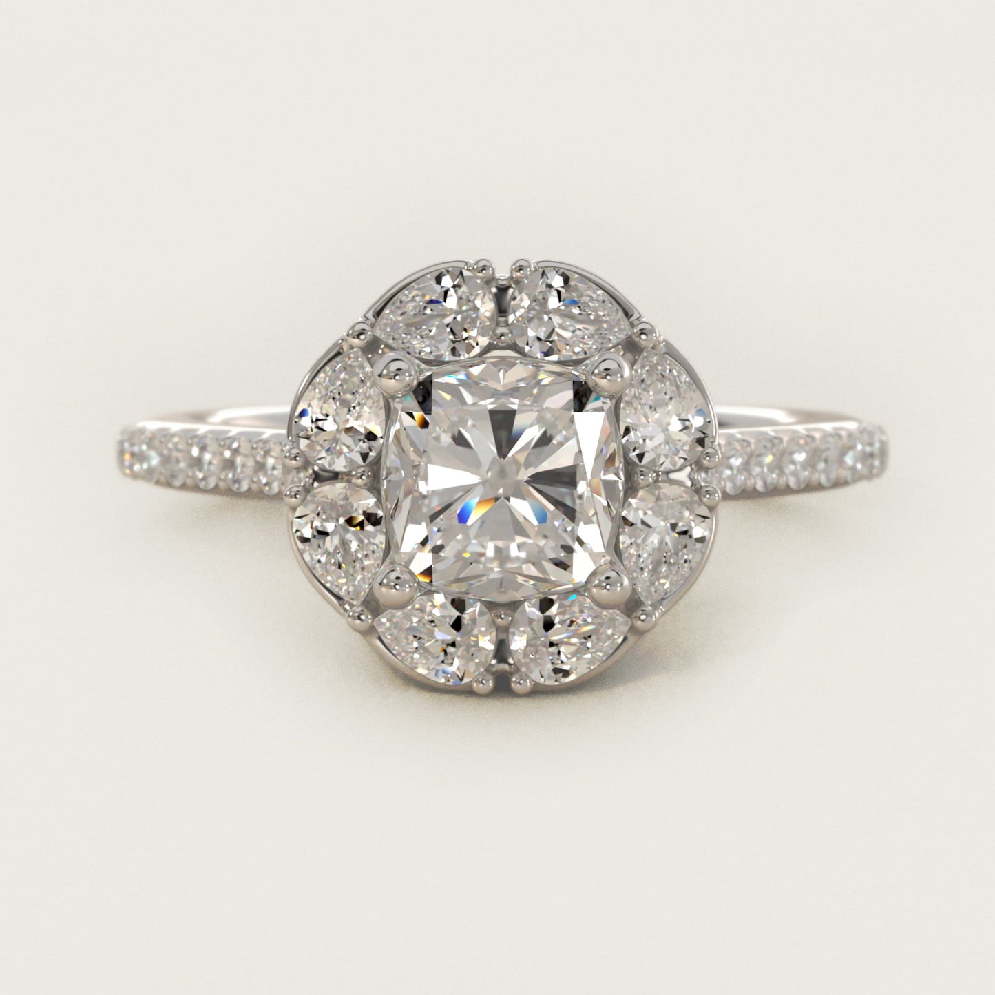 The Ritz Emerald Halo Diamond Engagement Ring in 14k White Gold (1/2 ct. tw.) - Cushion Center