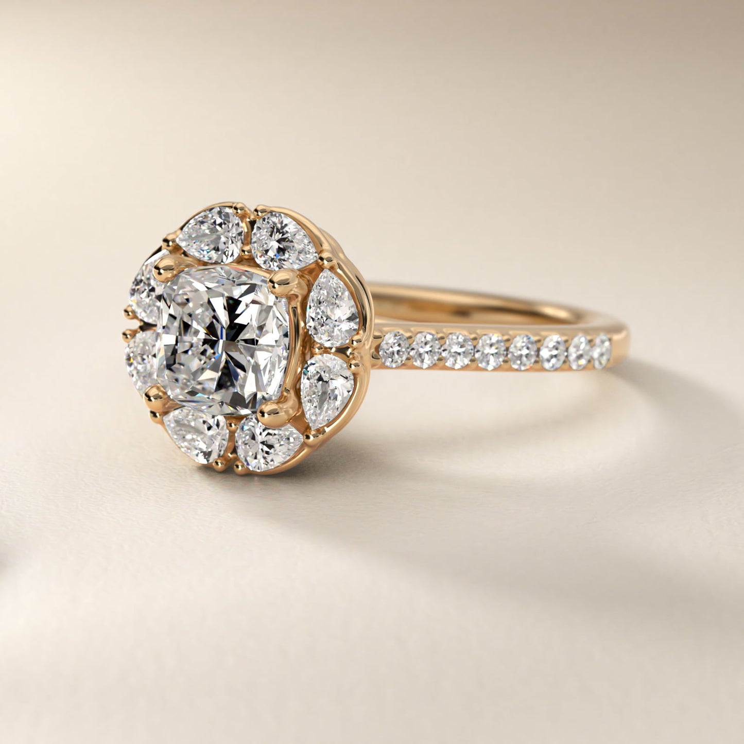 The Ritz Emerald Halo Diamond Engagement Ring in 14K Yellow Gold (1/2 ct. tw.) - Cushion Center