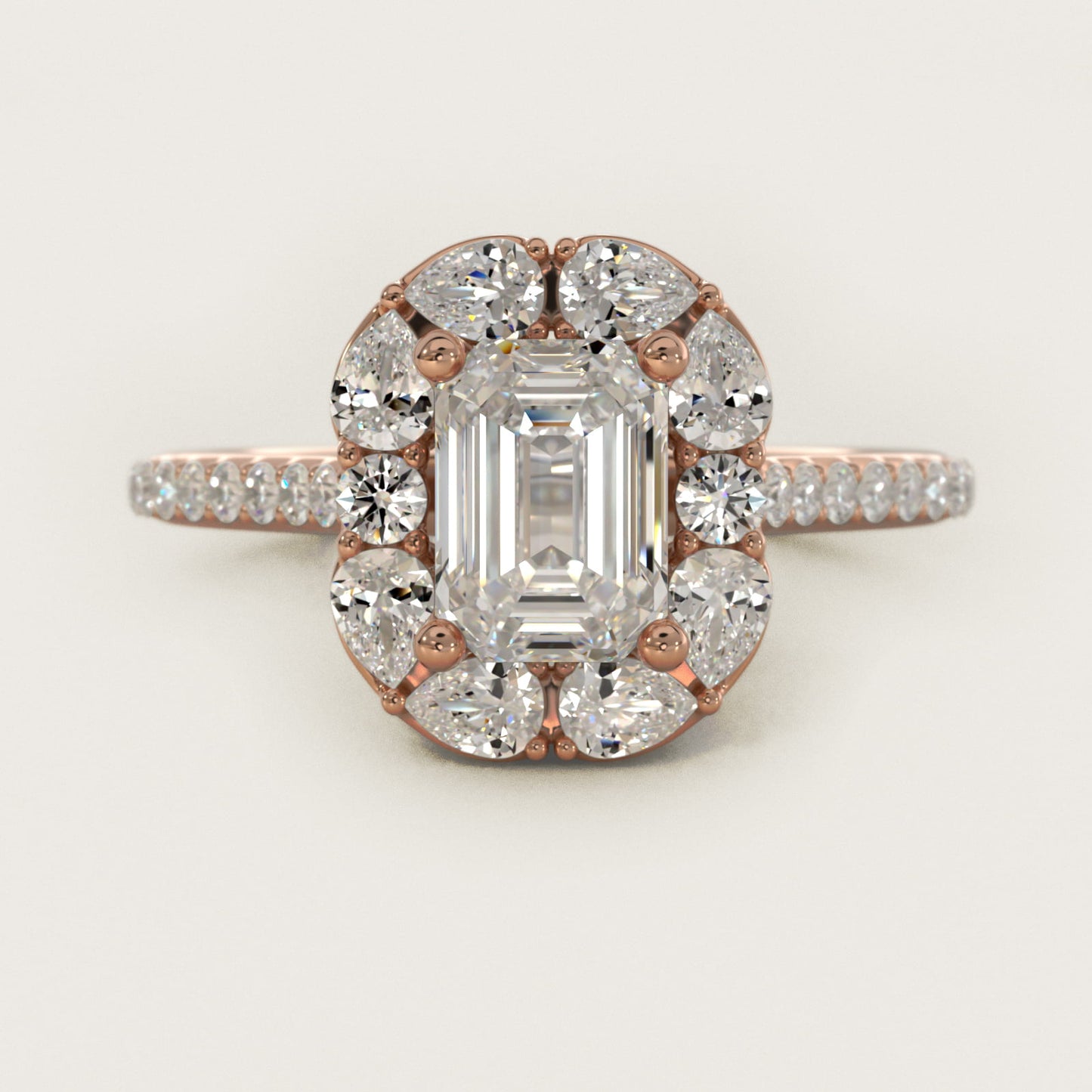 The Ritz Emerald Halo Diamond Engagement Ring in 14k Rose Gold (1/2 ct. tw.) - Emerald Center