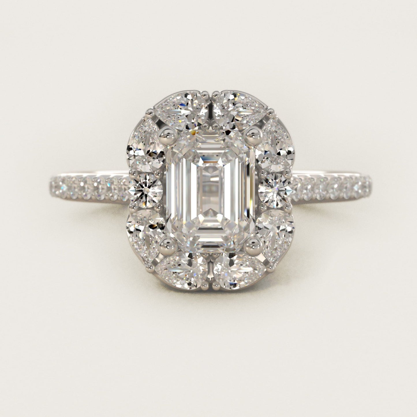 The Ritz Emerald Halo Diamond Engagement Ring in 18k White Gold (1/2 ct. tw.) - Emerald Center