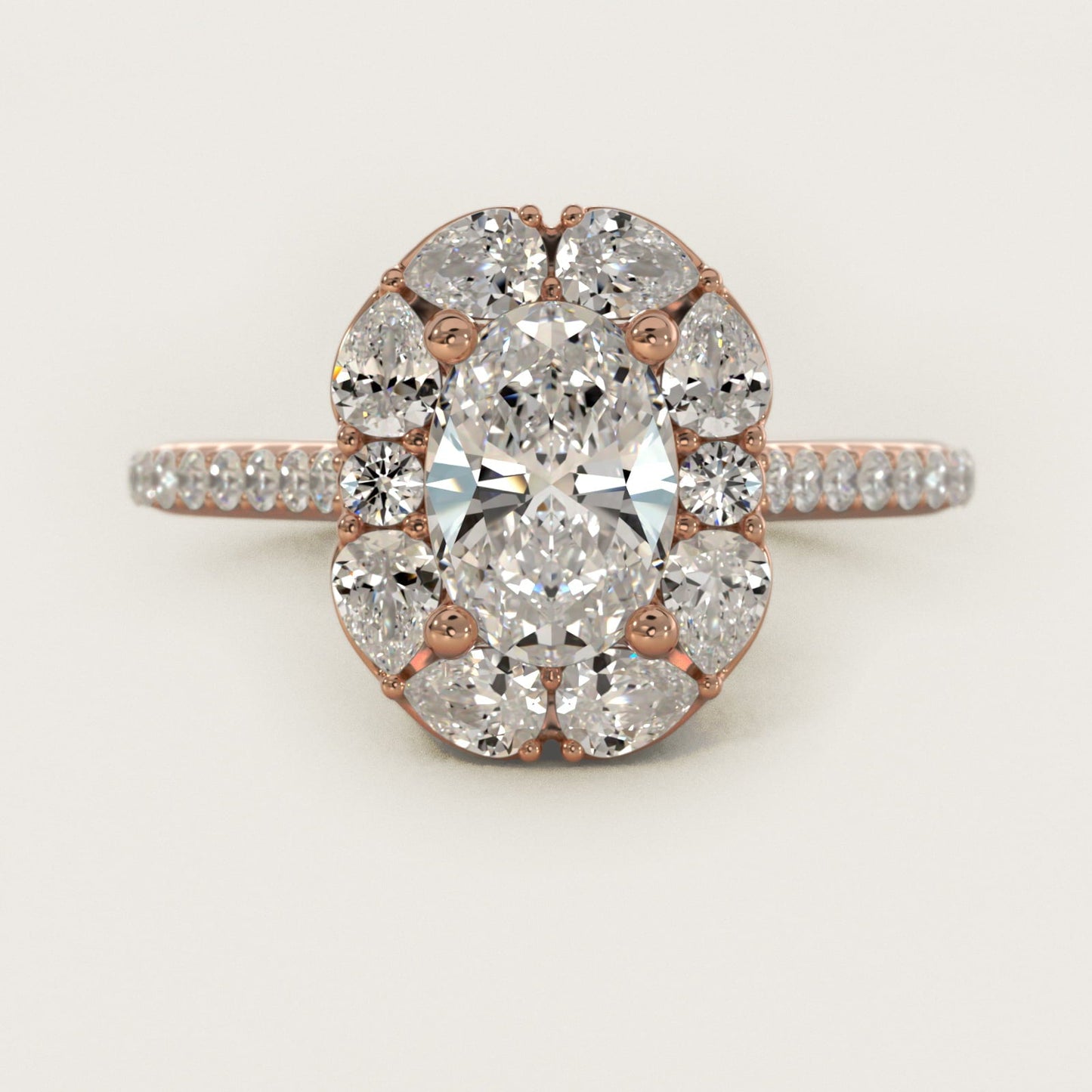 The Ritz Emerald Halo Diamond Engagement Ring in 18k Rose Gold (1/2 ct. tw.) - Oval Center