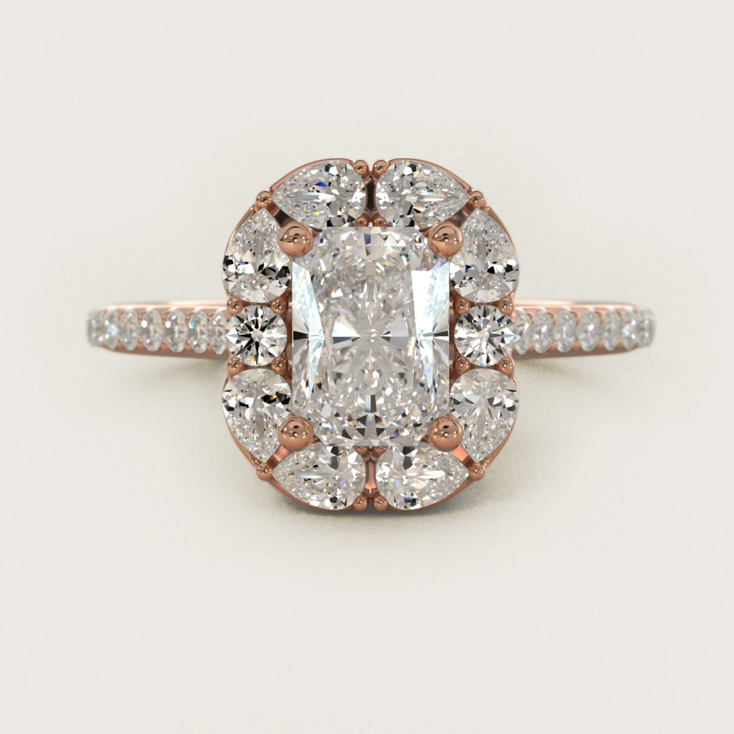The Ritz Emerald Halo Diamond Engagement Ring in 14k Rose Gold (1/2 ct. tw.) - Radiant Center