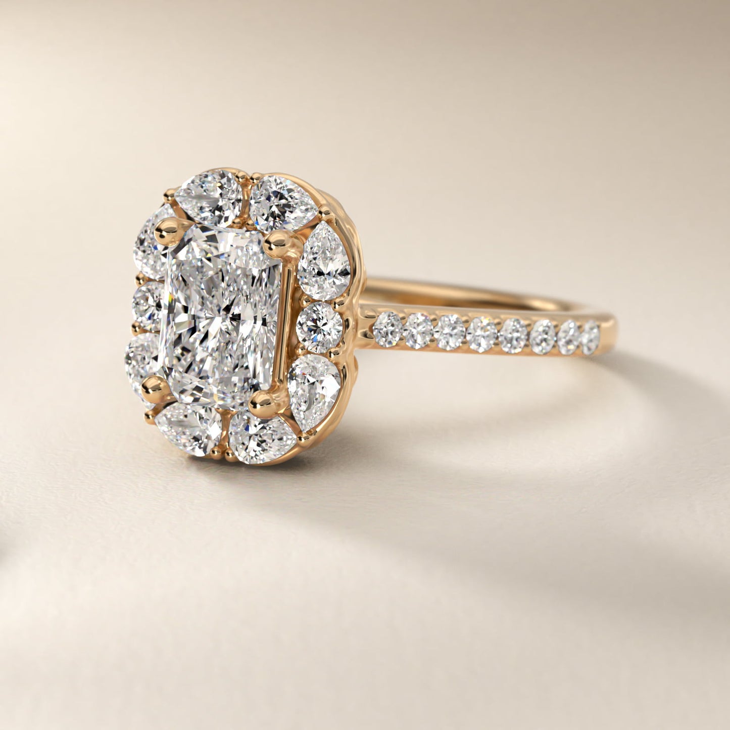 The Ritz Emerald Halo Diamond Engagement Ring in 14K Yellow Gold (1/2 ct. tw.) - Radiant Center