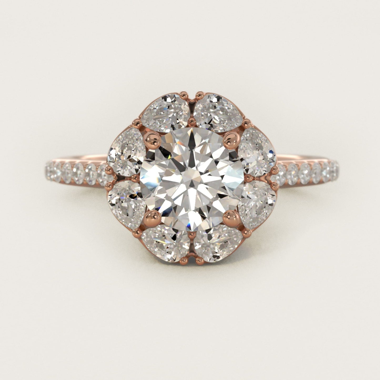 The Ritz Emerald Halo Diamond Engagement Ring in 18k Rose Gold (1/2 ct. tw.) - Round Center