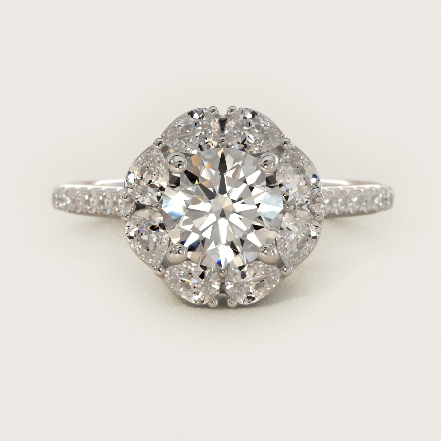The Ritz Emerald Halo Diamond Engagement Ring in 14k White Gold (1/2 ct. tw.) - Round Center