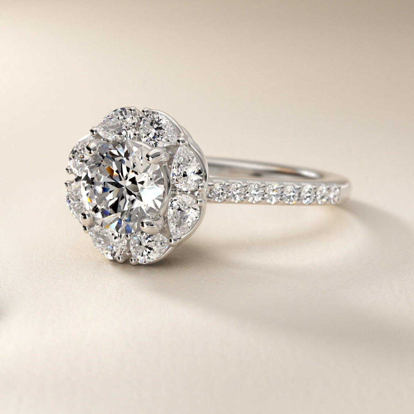 The Ritz Emerald Halo Diamond Engagement Ring in Platinum (1/2 ct. tw.) - Round Center