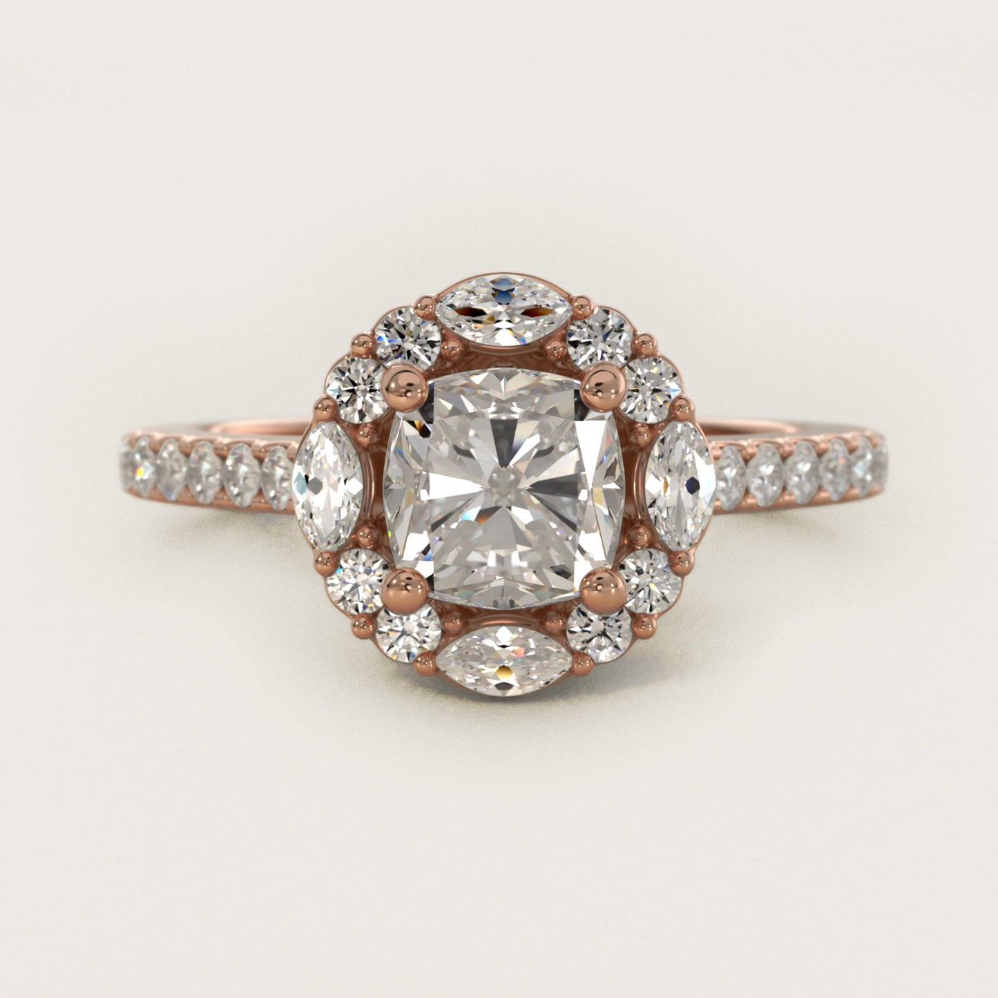 The Ritz Oval Halo Diamond Engagement Ring in 14k Rose Gold (1/2 ct. tw.) - Cushion Center