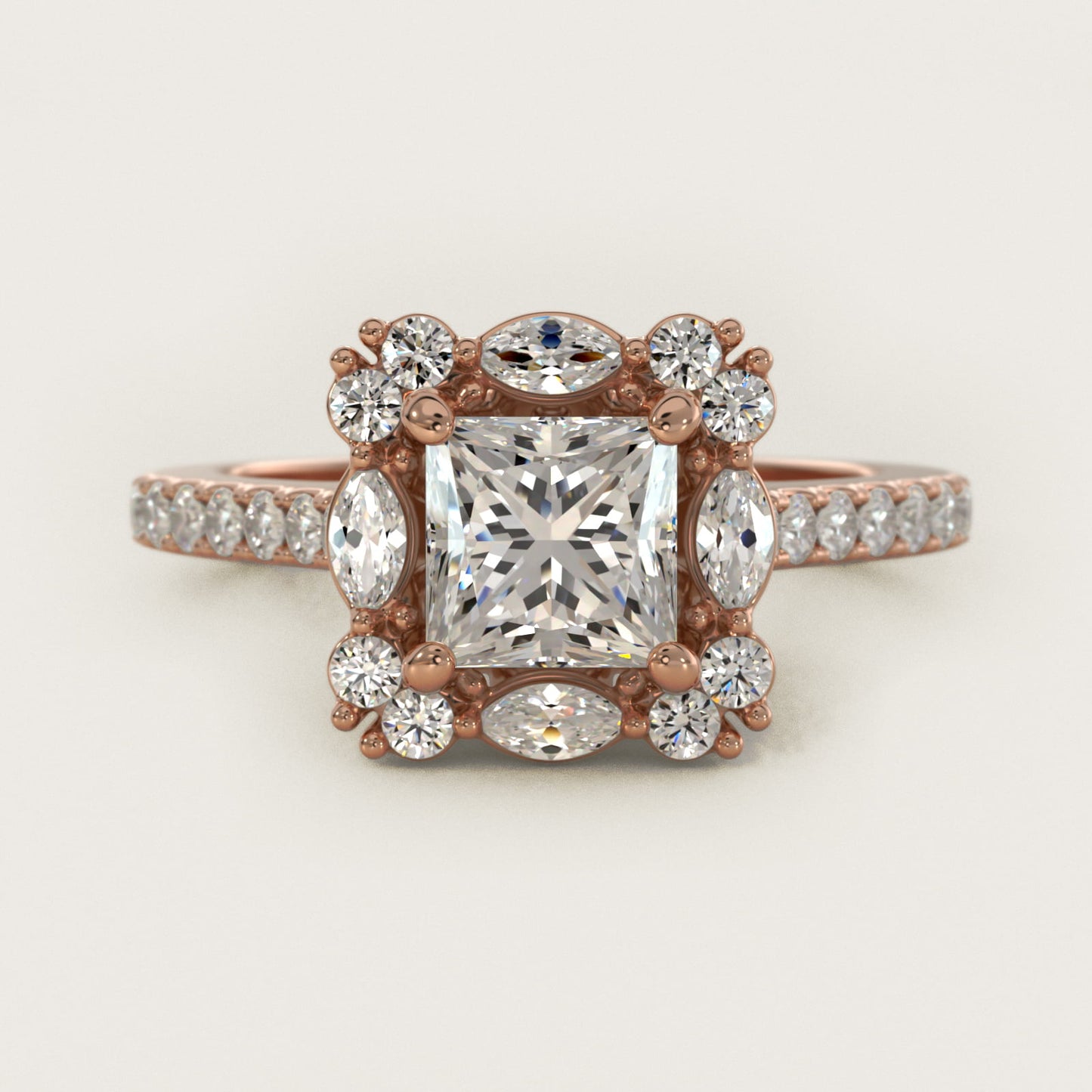 The Ritz Oval Halo Diamond Engagement Ring in 14k Rose Gold (1/2 ct. tw.) - Princess Center
