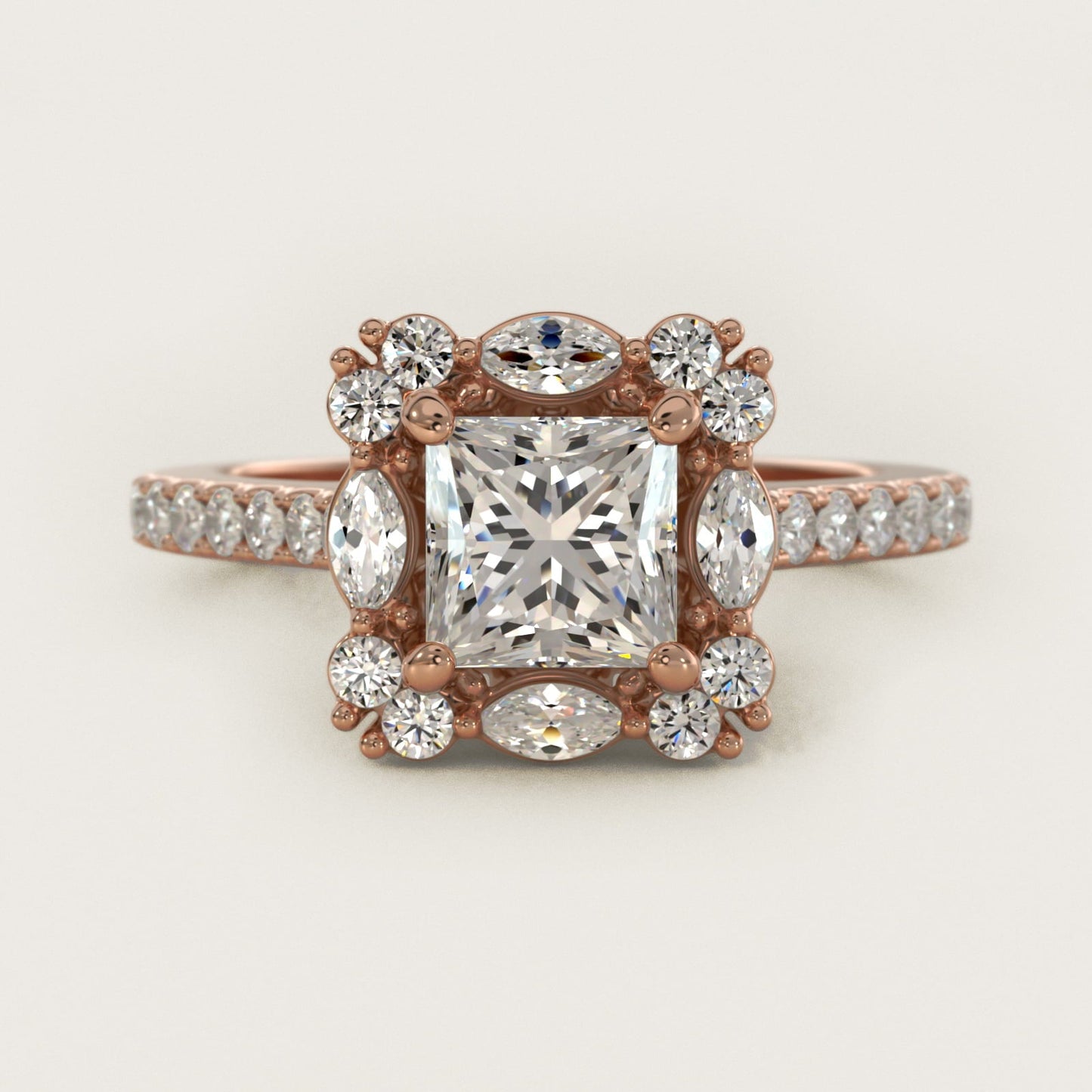 The Ritz Oval Halo Diamond Engagement Ring in 18k Rose Gold (1/2 ct. tw.) - Princess Center