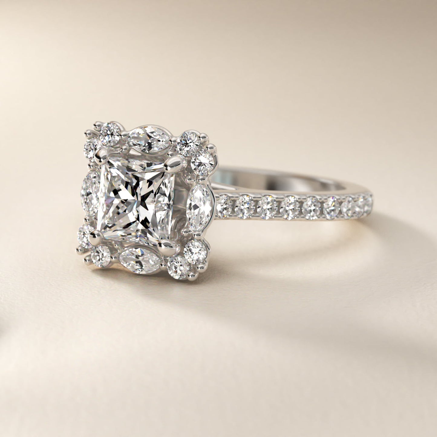 The Ritz Oval Halo Diamond Engagement Ring in 14k White Gold (1/2 ct. tw.) - Princess Center
