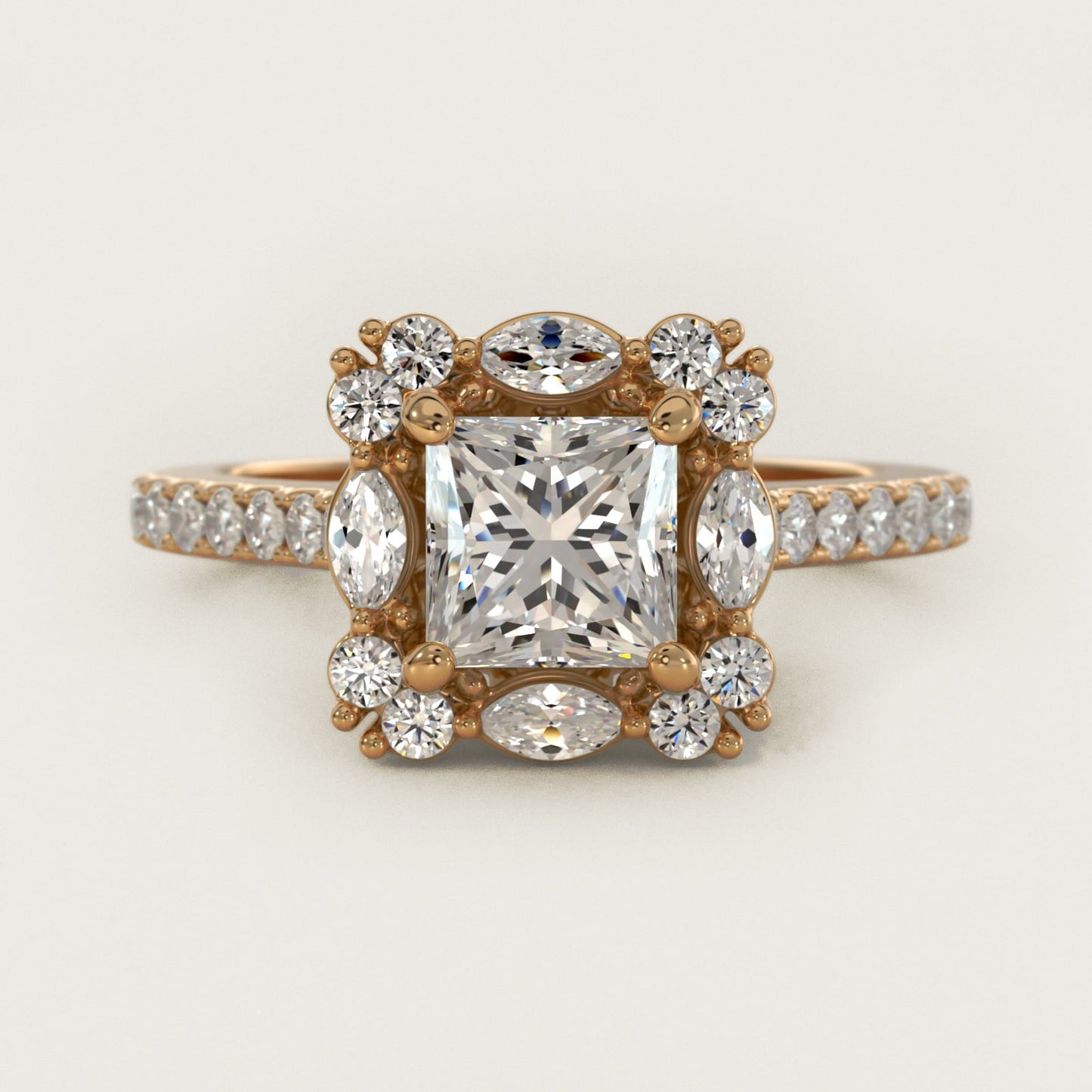 The Ritz Oval Halo Diamond Engagement Ring in 18k Yellow Gold (1/2 ct. tw.) - Princess Center
