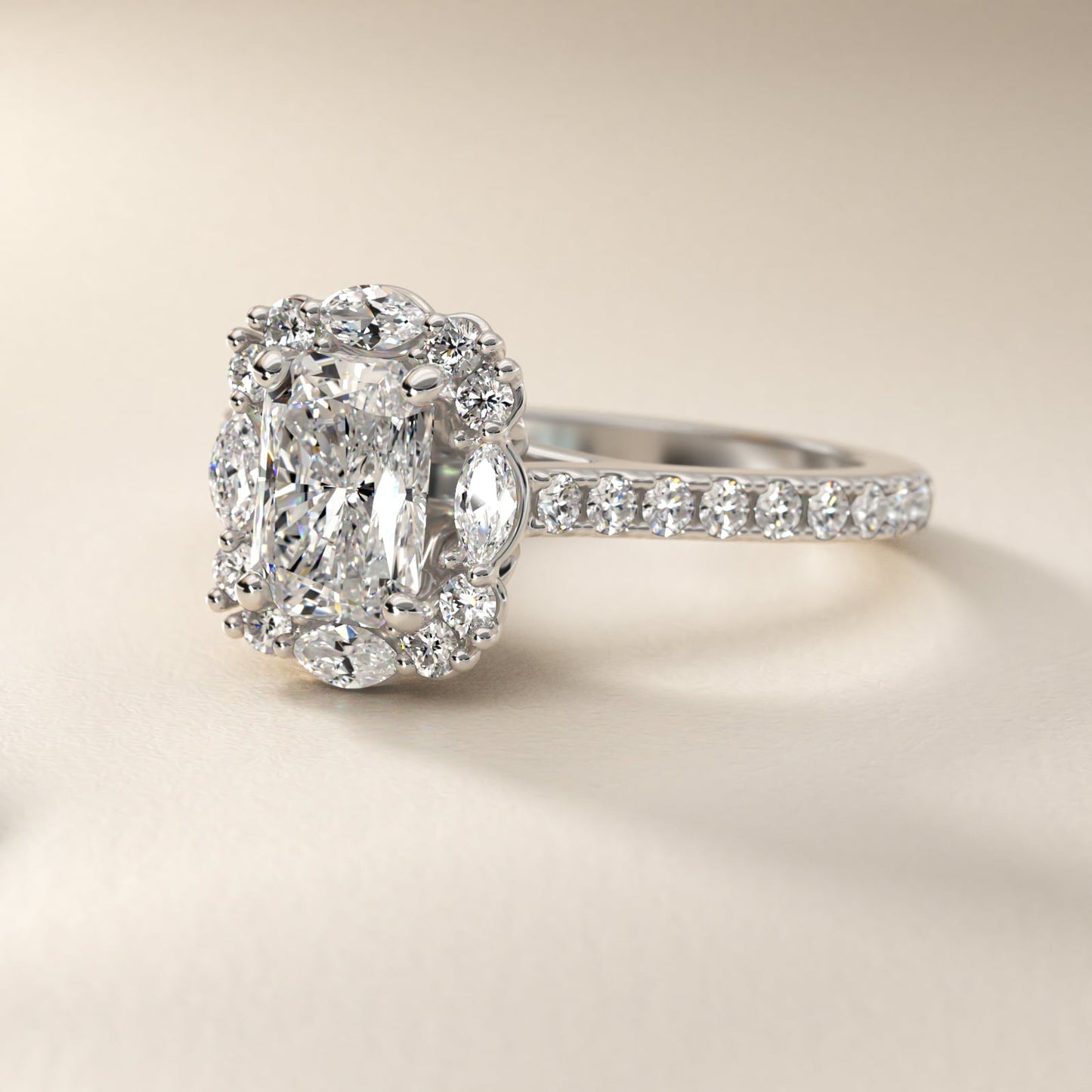 The Ritz Oval Halo Diamond Engagement Ring in 14k White Gold (1/2 ct. tw.) - Radiant Center