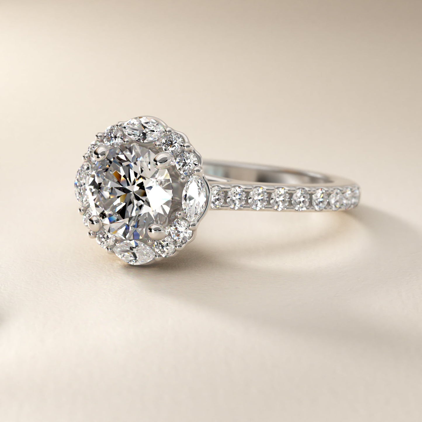 The Ritz Oval Halo Diamond Engagement Ring in 14k White Gold (1/2 ct. tw.) - Round Center