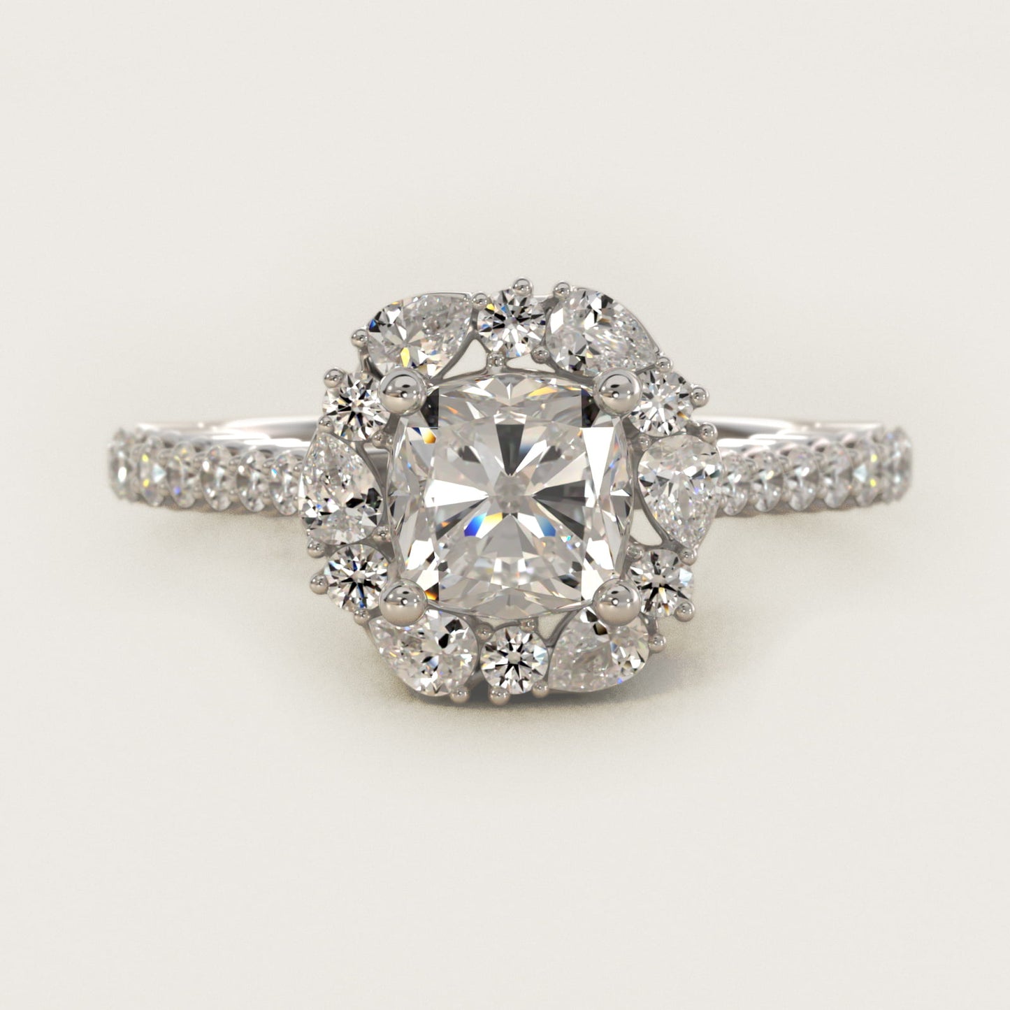 The Ritz Round Halo Diamond Engagement Ring in Platinum (3/8 ct. tw.) - Cushion Center