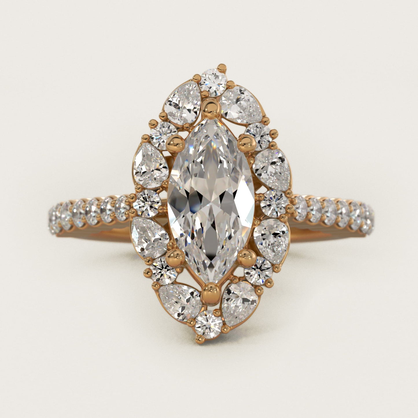 The Ritz Round Halo Diamond Engagement Ring in 14K Yellow Gold (3/8 ct. tw.) - Marquise Center