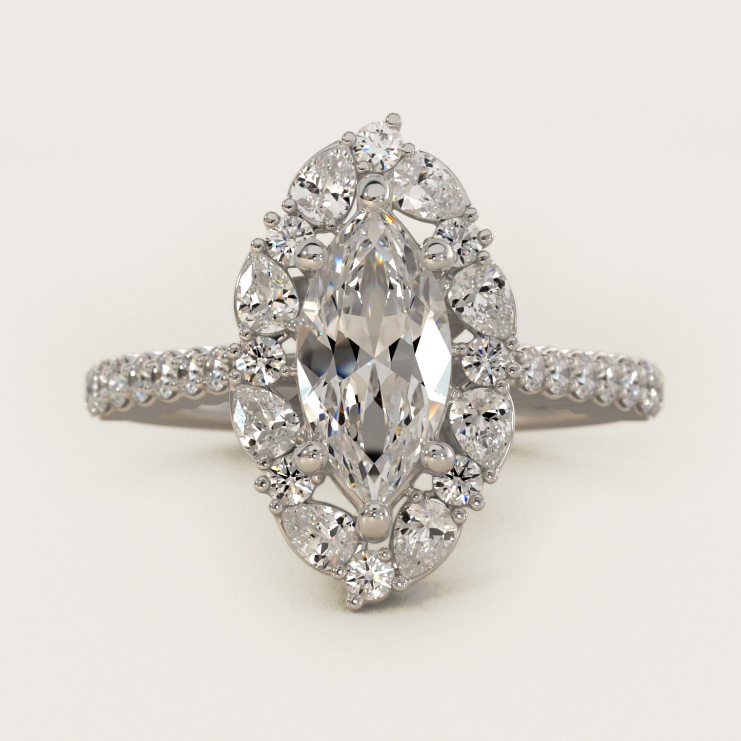 The Ritz Round Halo Diamond Engagement Ring in Platinum (3/8 ct. tw.) - Marquise Center