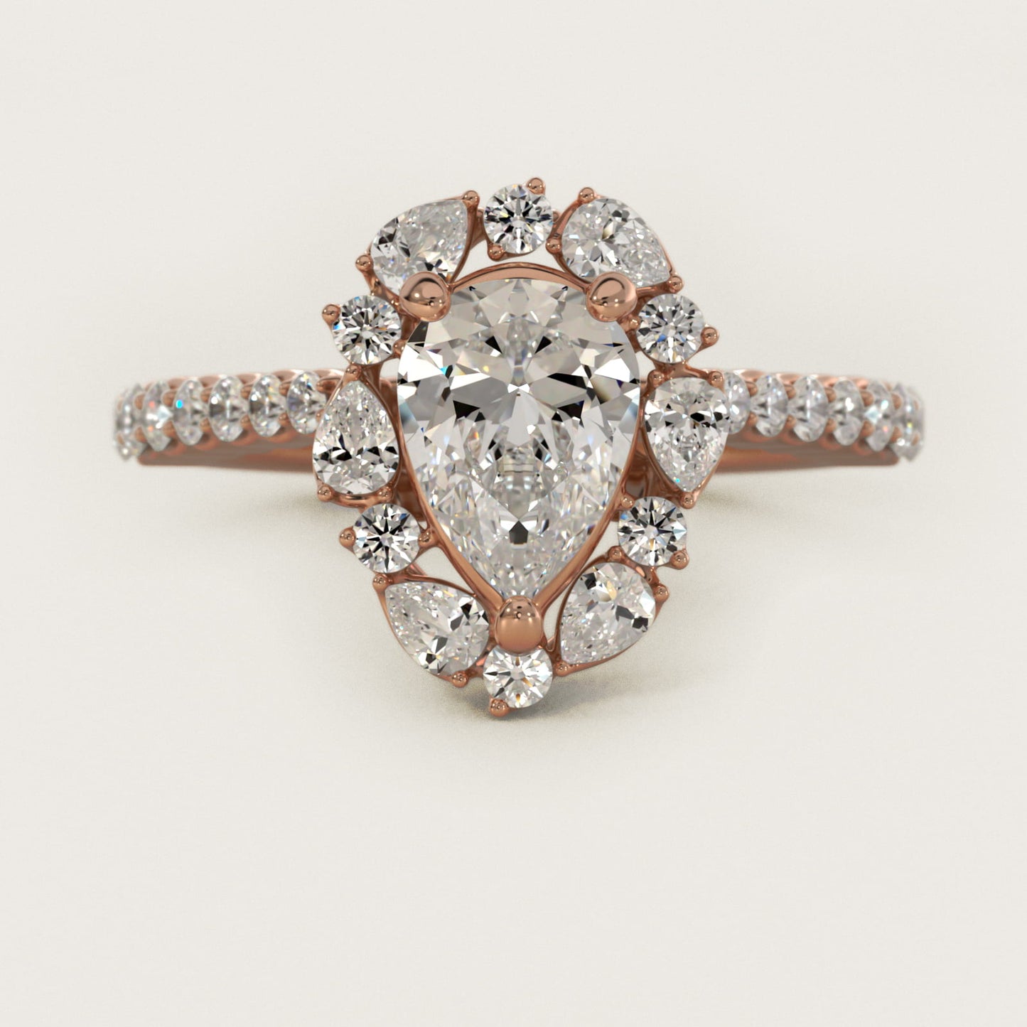 The Ritz Round Halo Diamond Engagement Ring in 14k Rose Gold (3/8 ct. tw.) - Pear Center