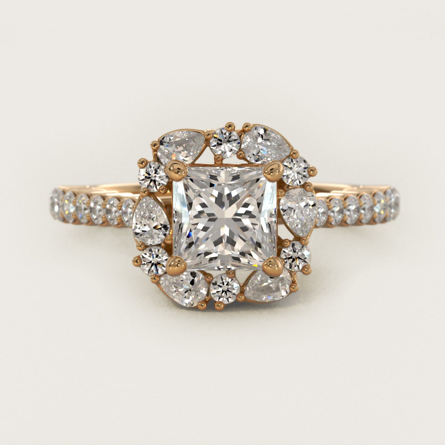 The Ritz Round Halo Diamond Engagement Ring in 14K Yellow Gold (3/8 ct. tw.) - Princess Center