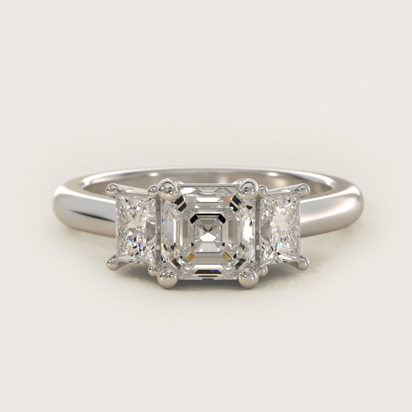 Three-Stone Elongated Princess Diamond Engagement Ring in 14K White Gold (1/2 ct. tw.) - Asscher Center