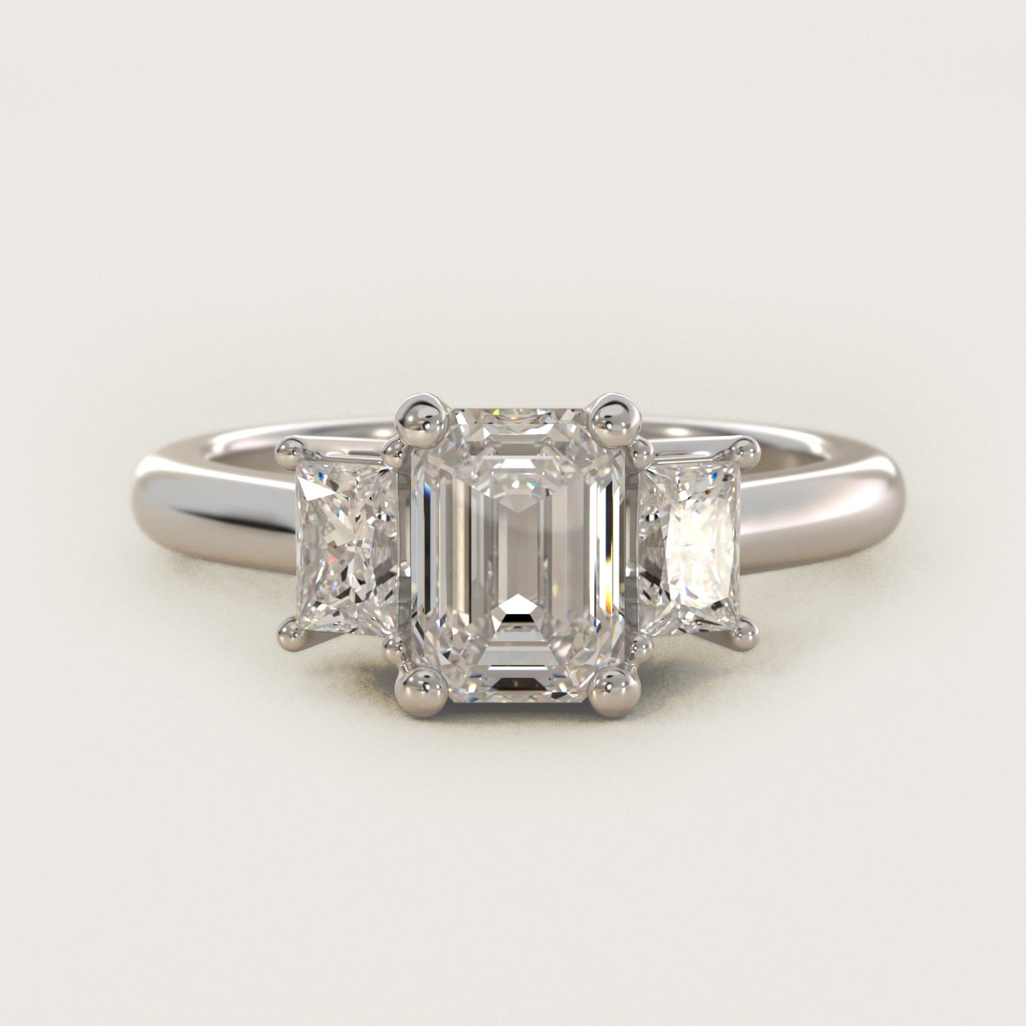 Three-Stone Elongated Princess Diamond Engagement Ring in 14K White Gold (1/2 ct. tw.) - Emerald Center