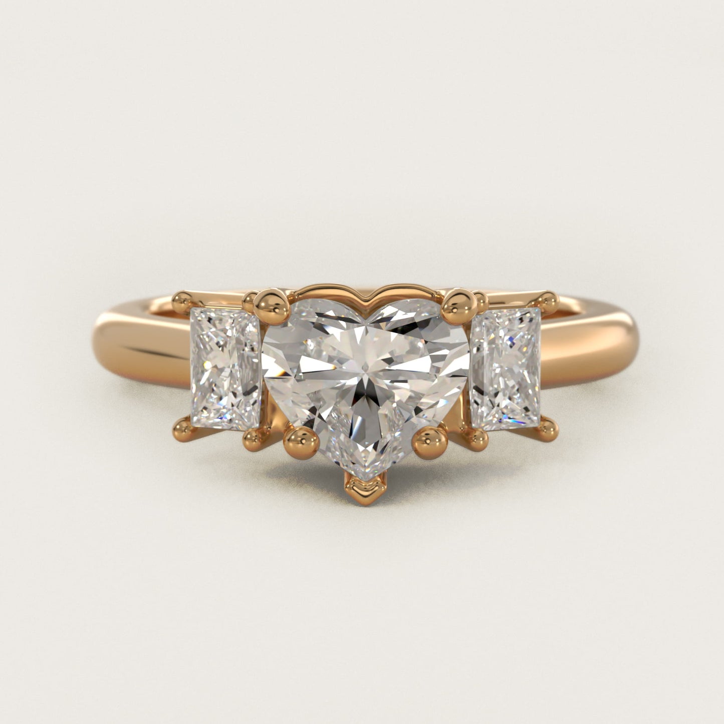 Three-Stone Elongated Princess Diamond Engagement Ring in 14K Yellow Gold (1/2 ct. tw.) - Heart Center
