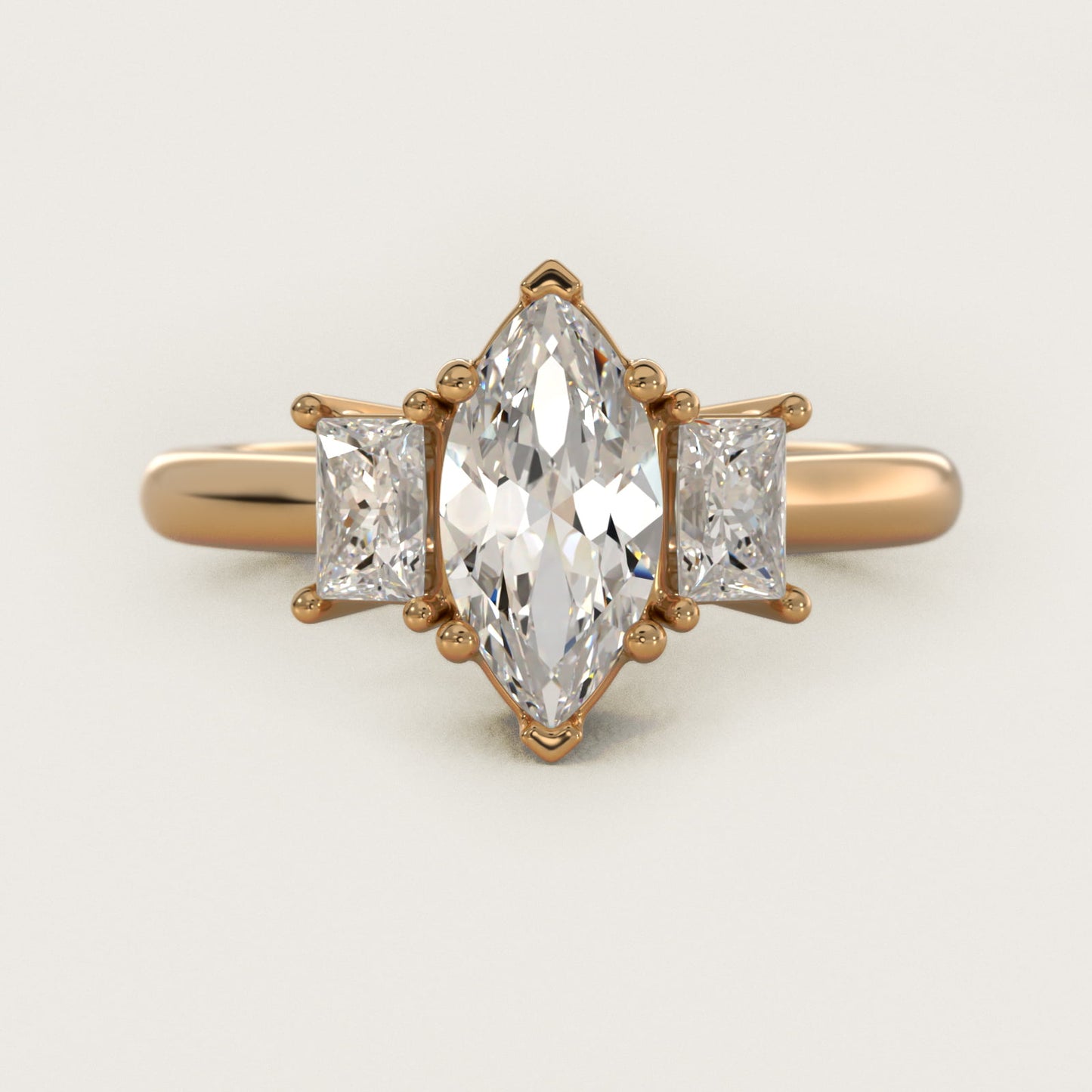 Three-Stone Elongated Princess Diamond Engagement Ring in 18k Yellow Gold (1/2 ct. tw.) - Marquise Center