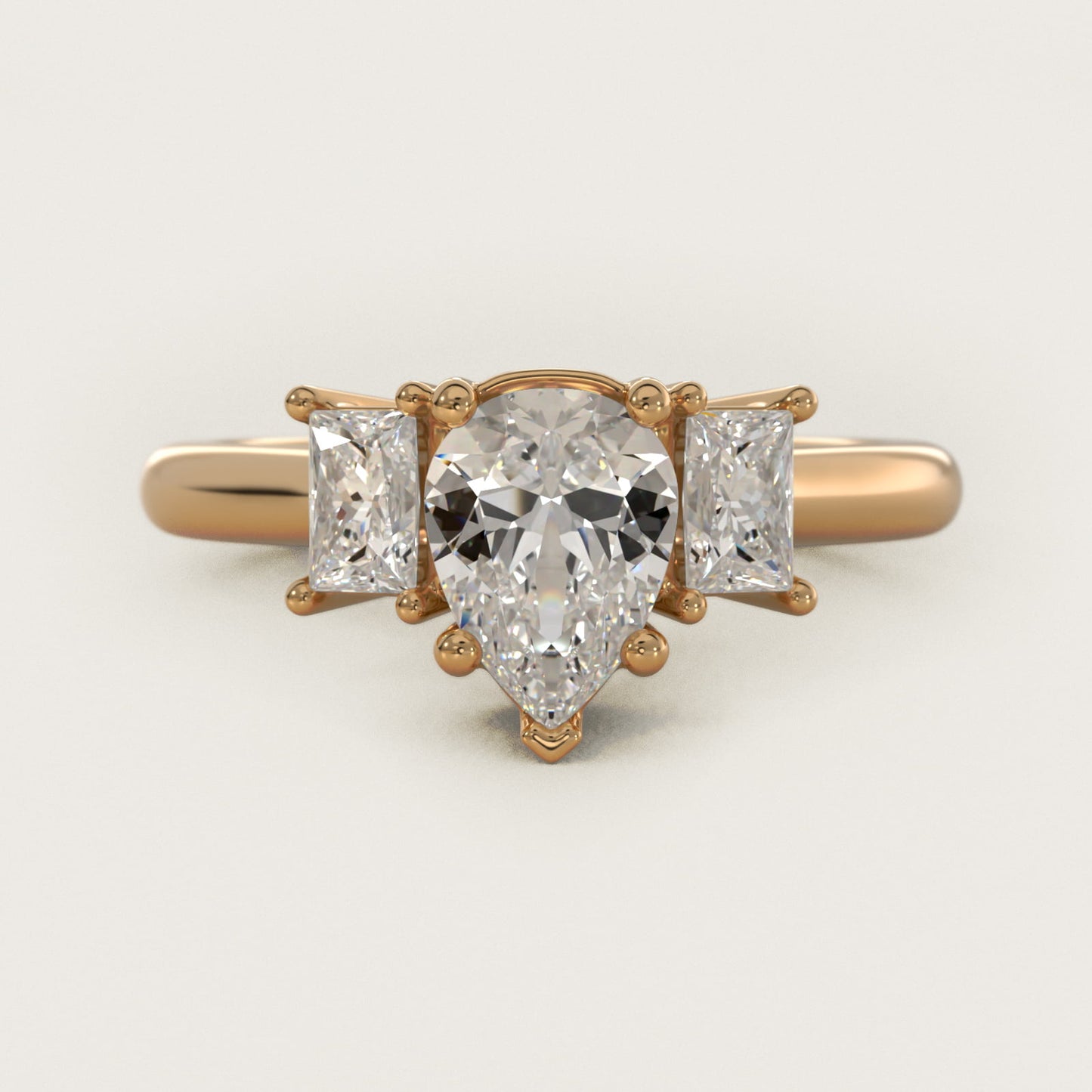 Three-Stone Elongated Princess Diamond Engagement Ring in 14K Yellow Gold (1/2 ct. tw.) - Pear Center