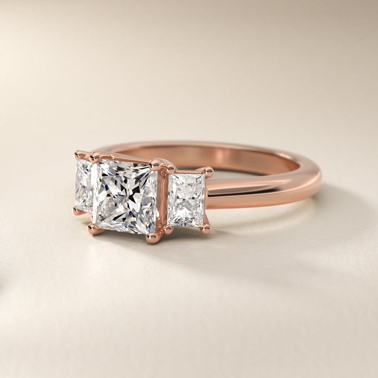 Three-Stone Elongated Princess Diamond Engagement Ring in 18k Rose Gold (1/2 ct. tw.) - Princess Center