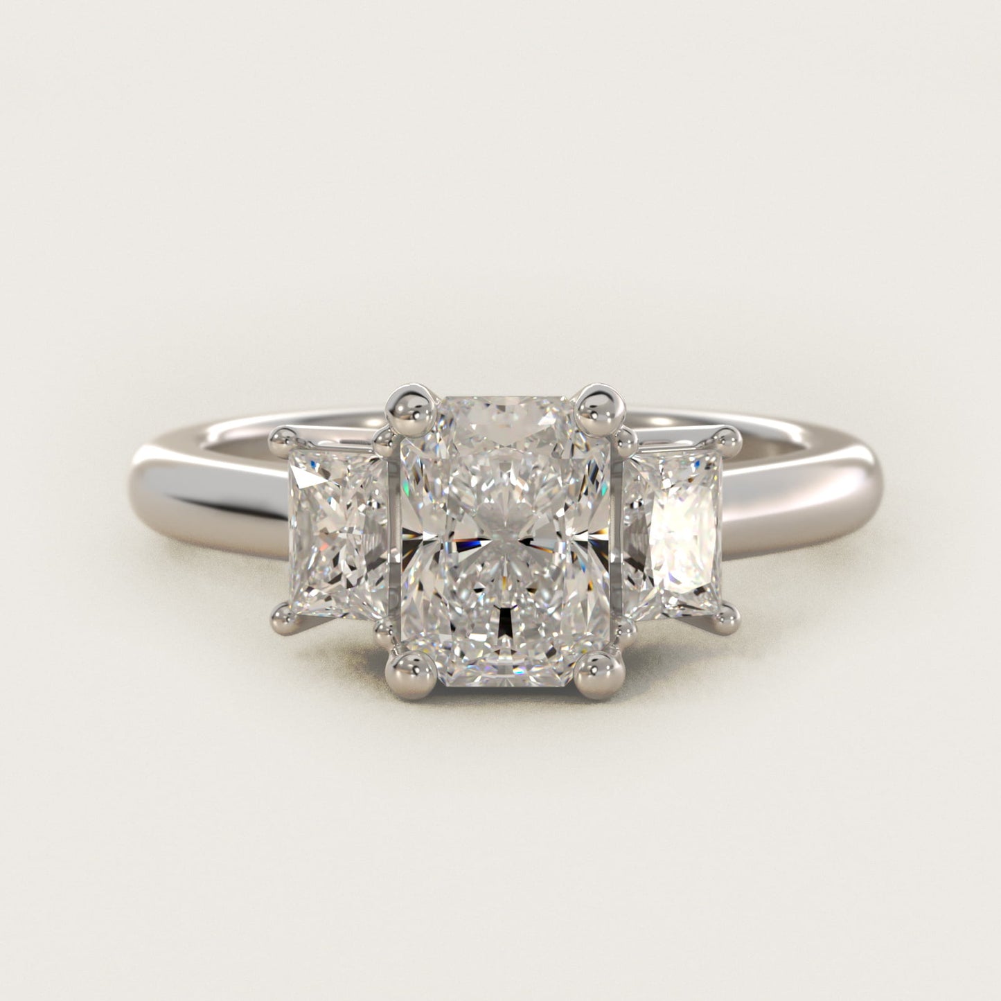 Three-Stone Elongated Princess Diamond Engagement Ring in 18k White Gold (1/2 ct. tw.) - Radiant Center