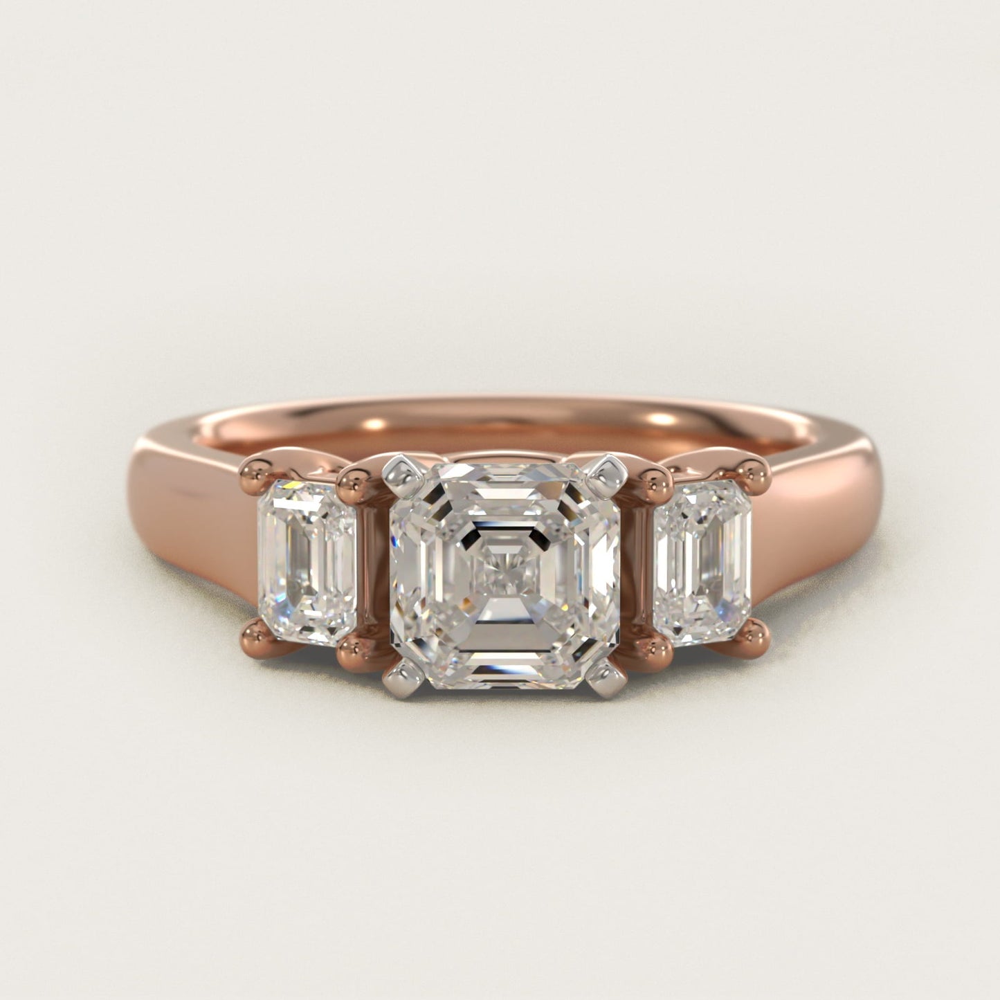 Three-Stone Emerald-Cut Diamond Engagement Ring in 18k Rose Gold (1/3 ct tw.) By Zac Zac Posen - Asscher Center