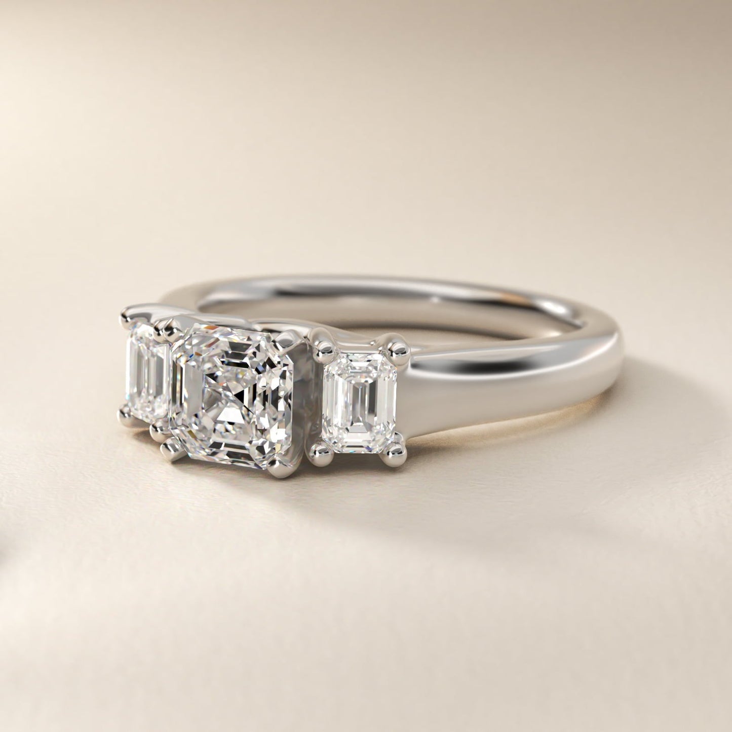 Three-Stone Emerald-Cut Diamond Engagement Ring in Platinum (1/3 ct tw.) By Zac Zac Posen - Asscher Center