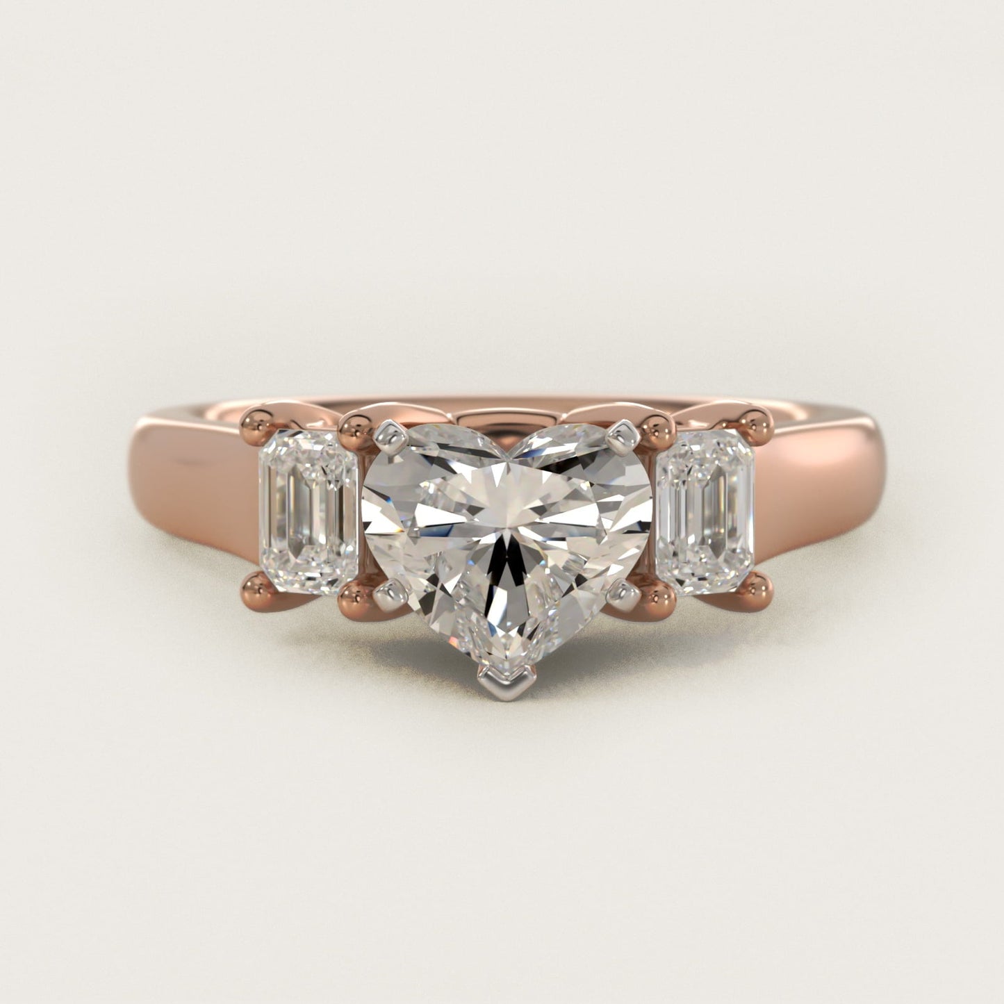 Three-Stone Emerald-Cut Diamond Engagement Ring in 18k Rose Gold (1/3 ct tw.) By Zac Zac Posen - Heart Center