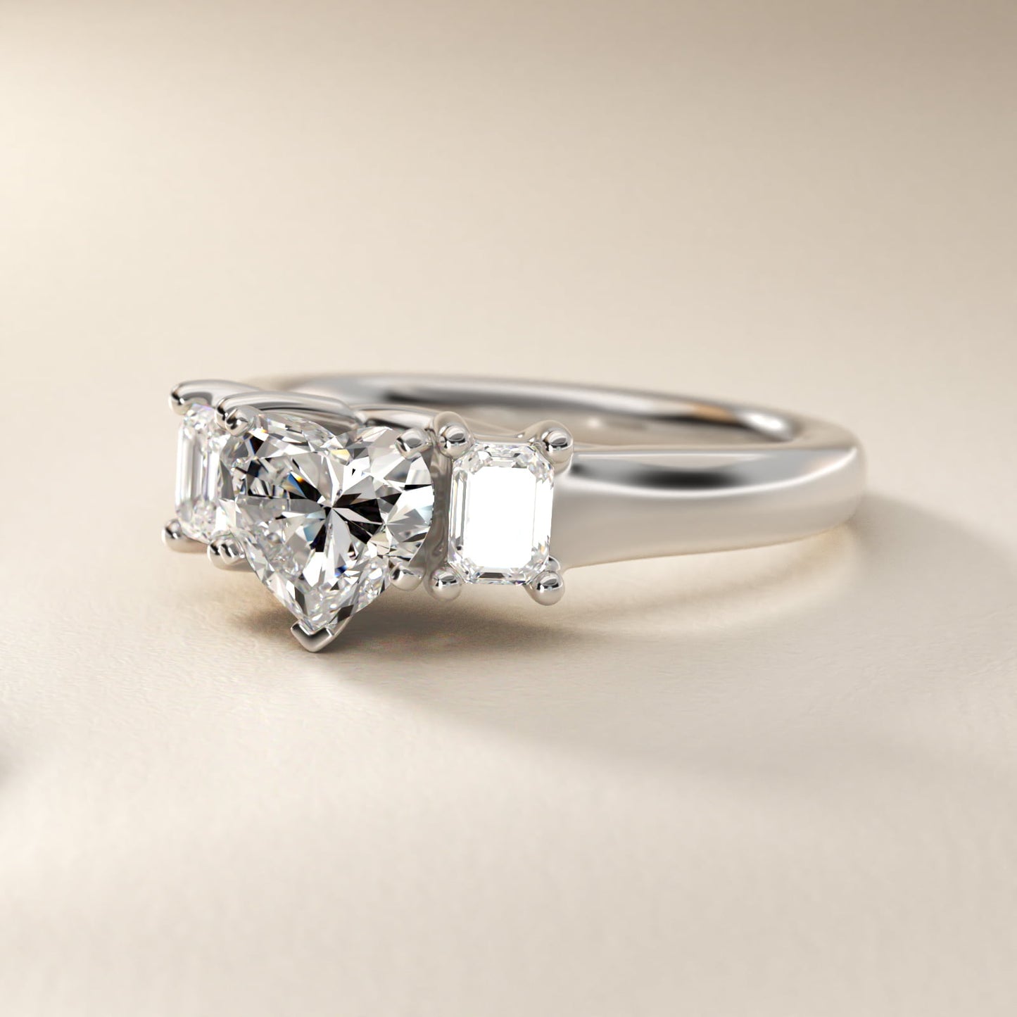 Three-Stone Emerald-Cut Diamond Engagement Ring in 14k White Gold (1/3 ct tw.) By Zac Zac Posen - Heart Center
