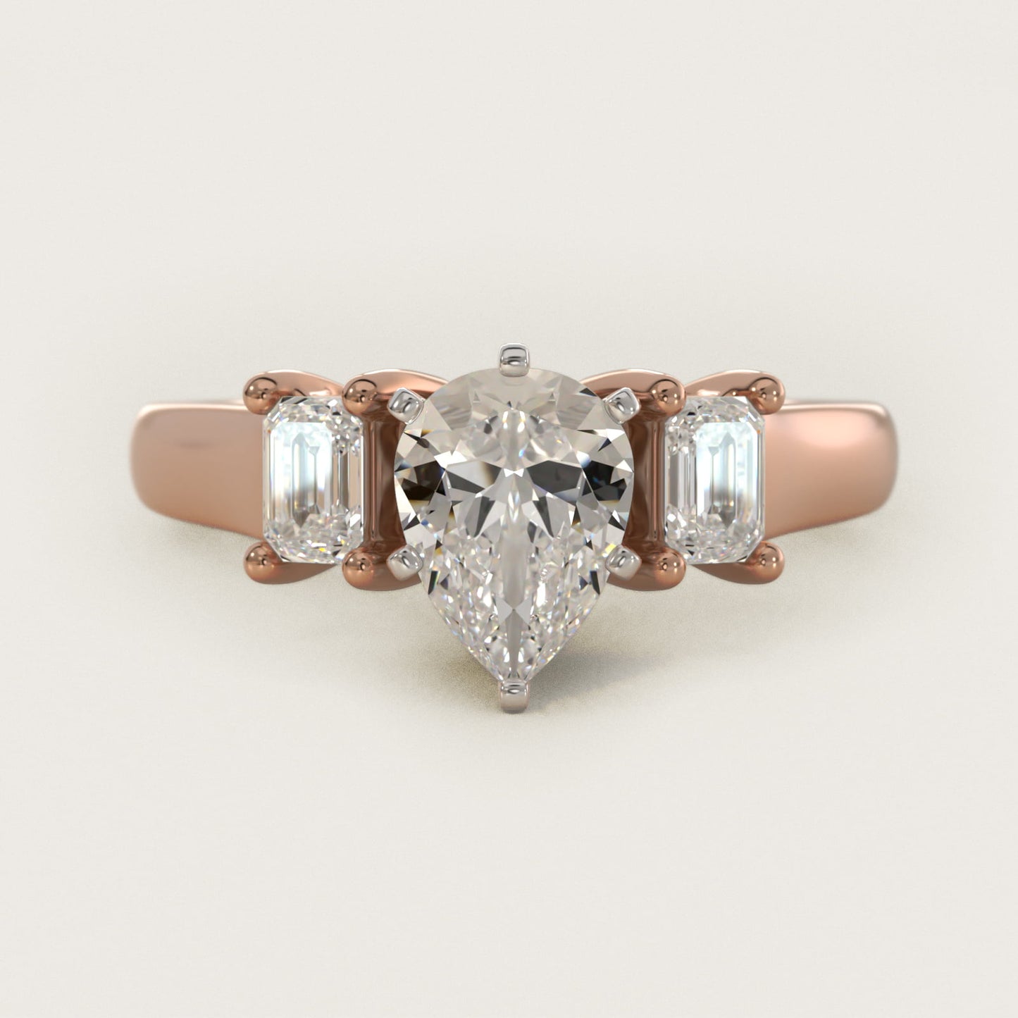 Three-Stone Emerald-Cut Diamond Engagement Ring in 14k Rose Gold (1/3 ct tw.) By Zac Zac Posen - Pear Center