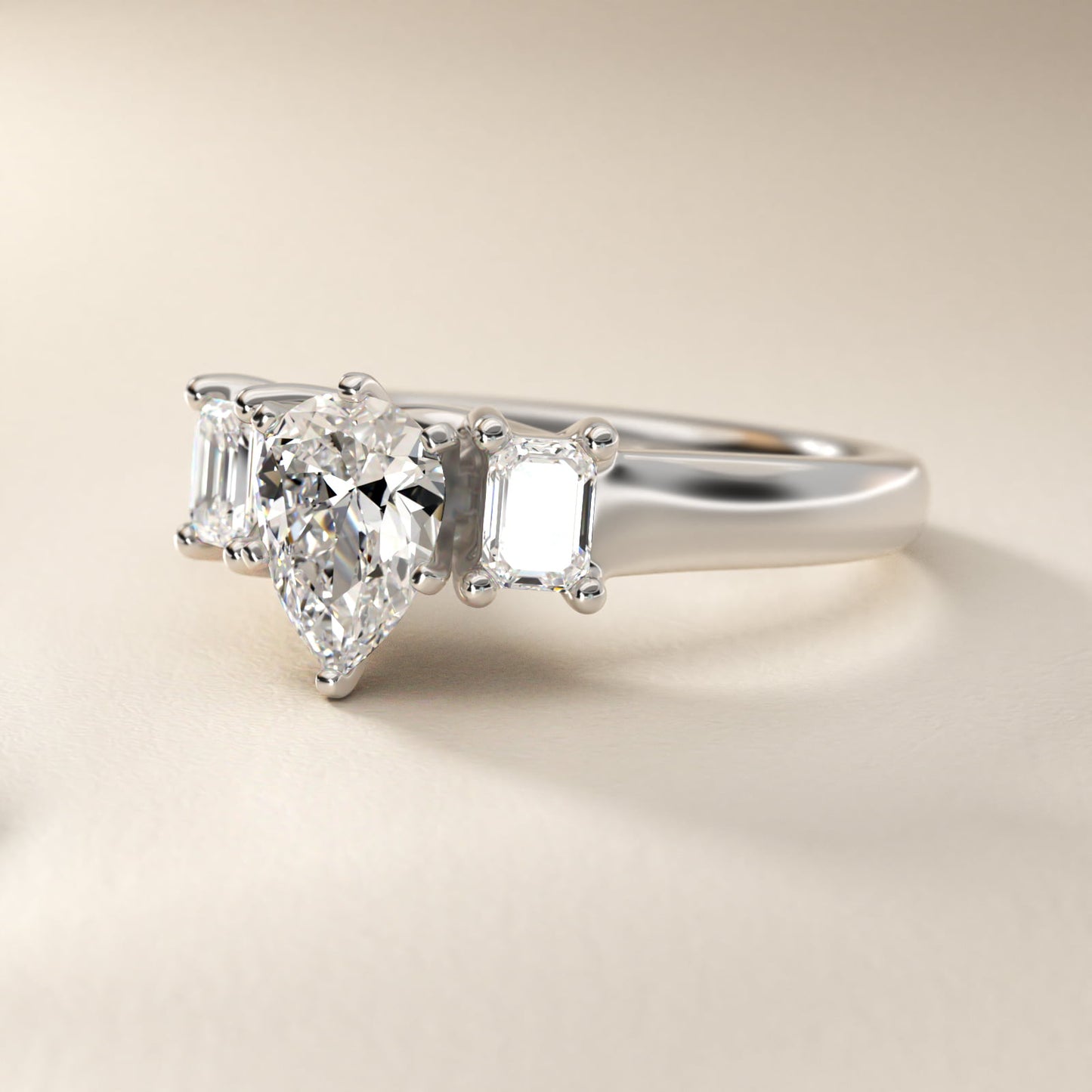 Three-Stone Emerald-Cut Diamond Engagement Ring in 14k White Gold (1/3 ct tw.) By Zac Zac Posen - Pear Center