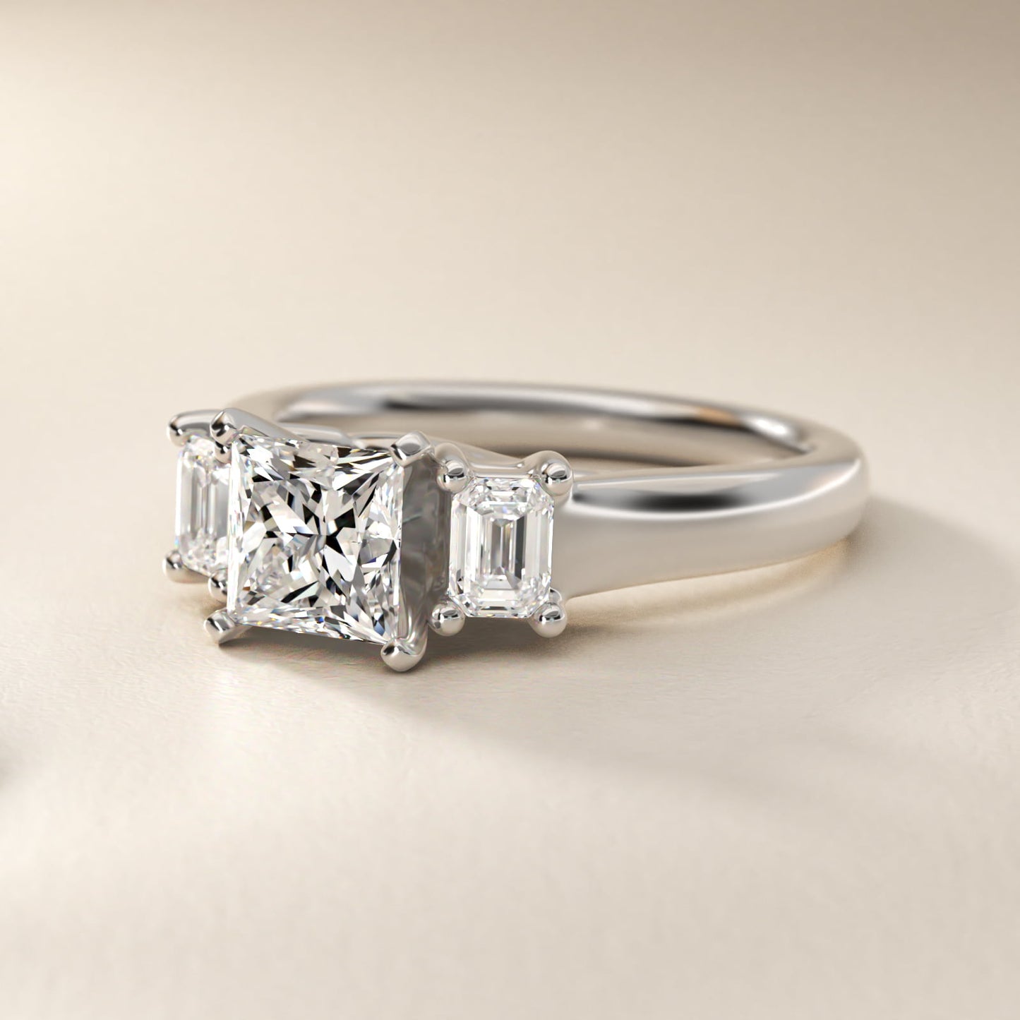 Three-Stone Emerald-Cut Diamond Engagement Ring in 14k White Gold (1/3 ct tw.) By Zac Zac Posen - Princess Center