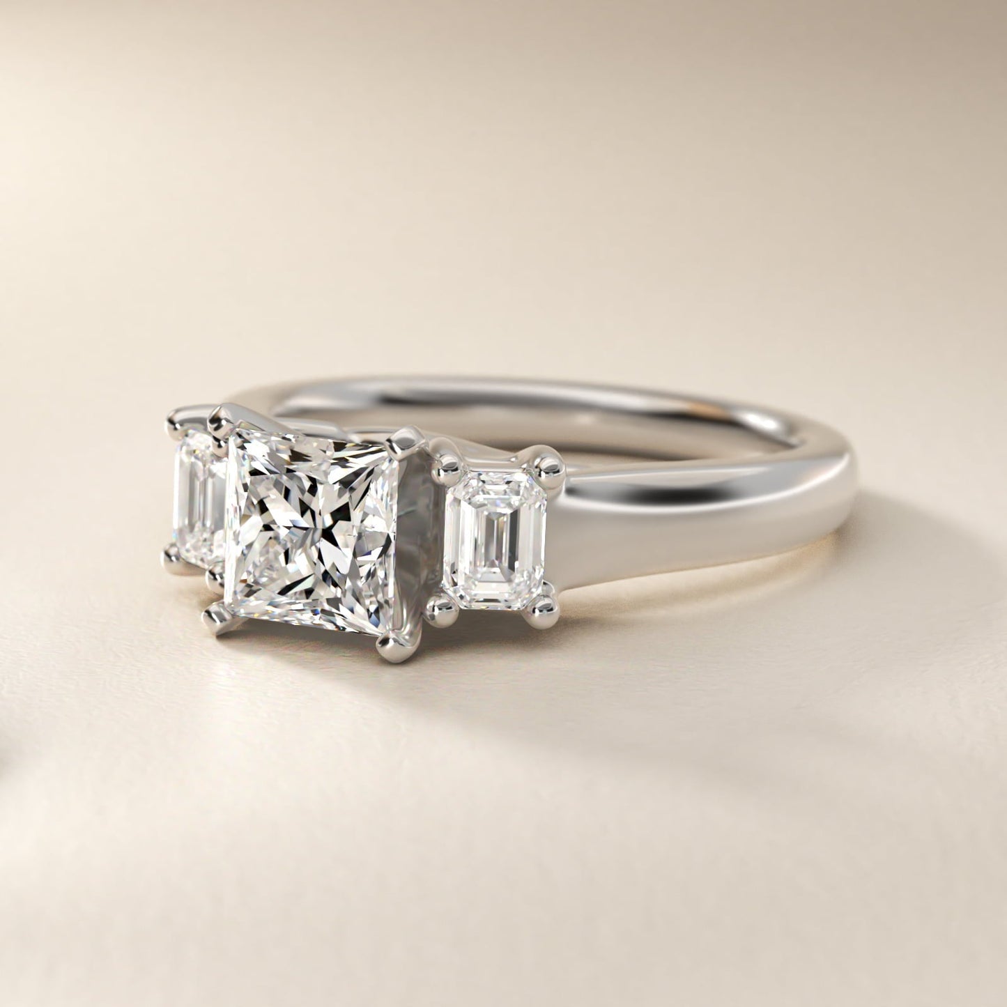 Three-Stone Emerald-Cut Diamond Engagement Ring in 18k White Gold (1/3 ct tw.) By Zac Zac Posen - Princess Center