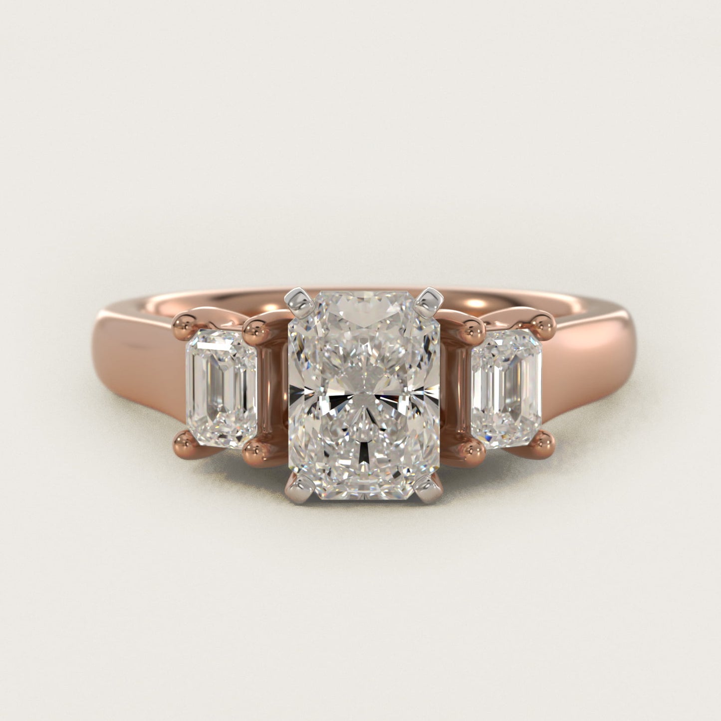 Three-Stone Emerald-Cut Diamond Engagement Ring in 14k Rose Gold (1/3 ct tw.) By Zac Zac Posen - Radiant Center
