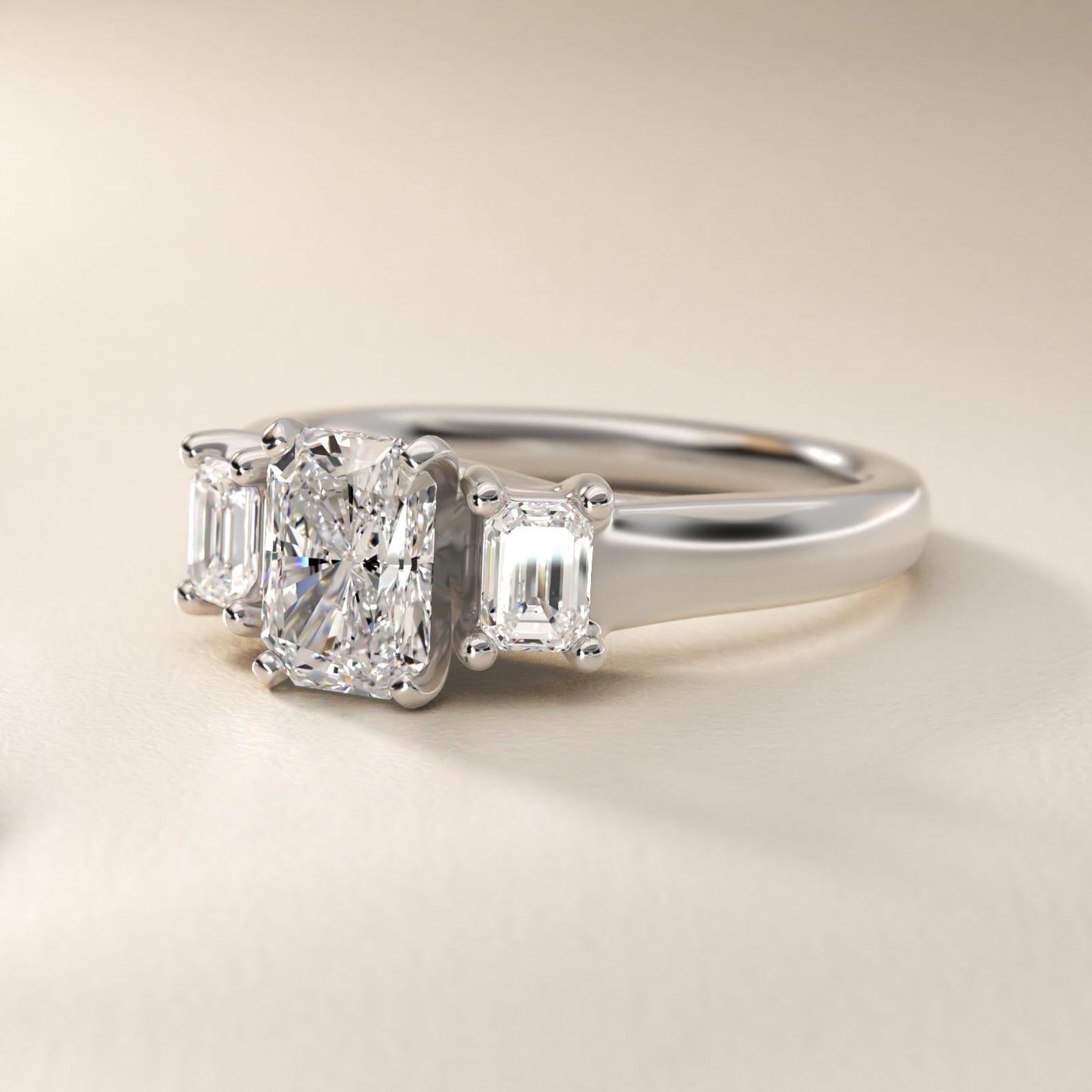 Three-Stone Emerald-Cut Diamond Engagement Ring in 14k White Gold (1/3 ct tw.) By Zac Zac Posen - Radiant Center