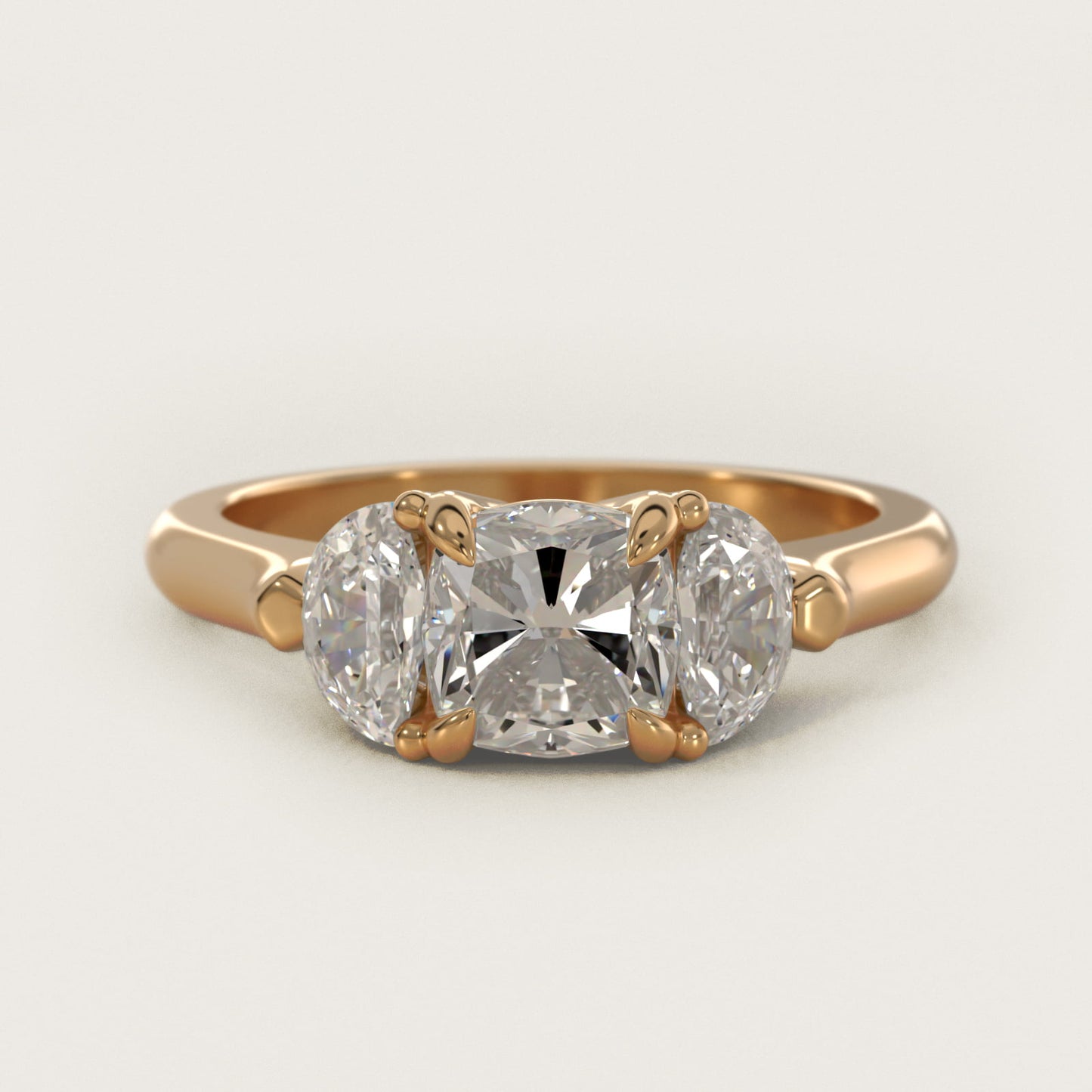 Three-Stone Half-Moon Sidestone Diamond Engagement Ring in 14K Yellow Gold (1/2 ct. tw.) - Cushion Center