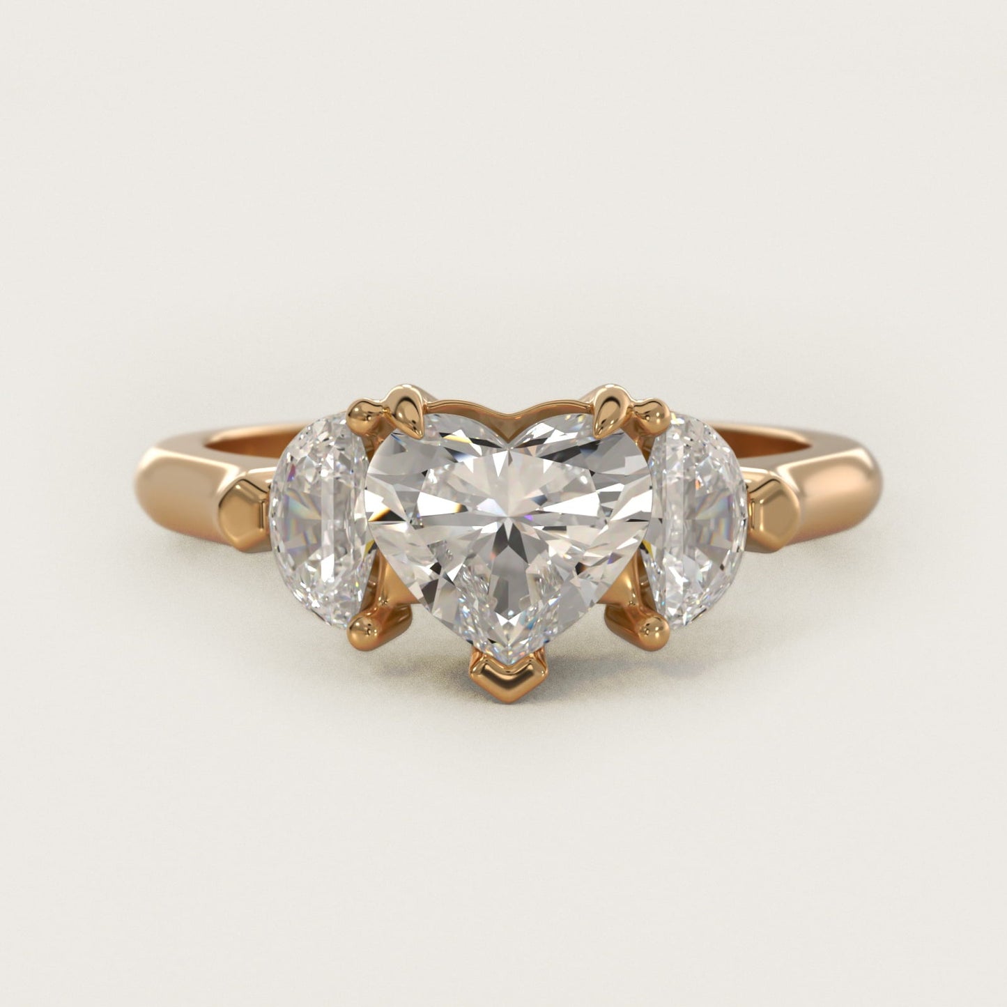 Three-Stone Half-Moon Sidestone Diamond Engagement Ring in 18k Yellow Gold (1/2 ct. tw.) - Heart Center
